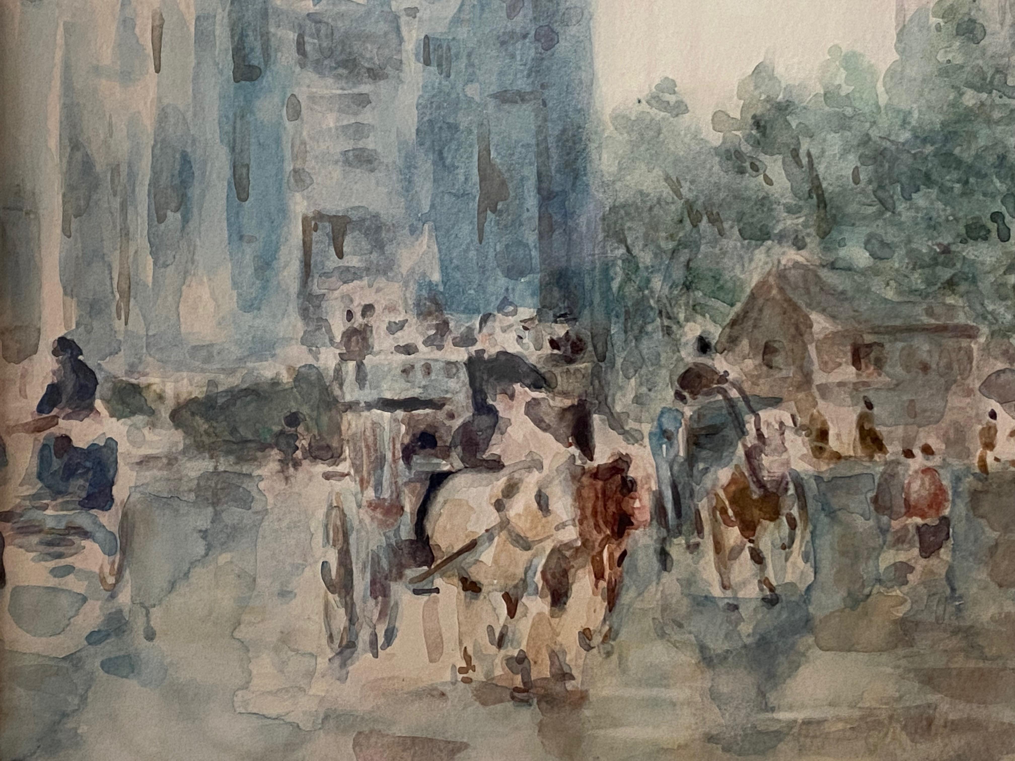 Belle Époque Paolo Sala, Parliament Square in London, Signed Watercolor on Paper For Sale