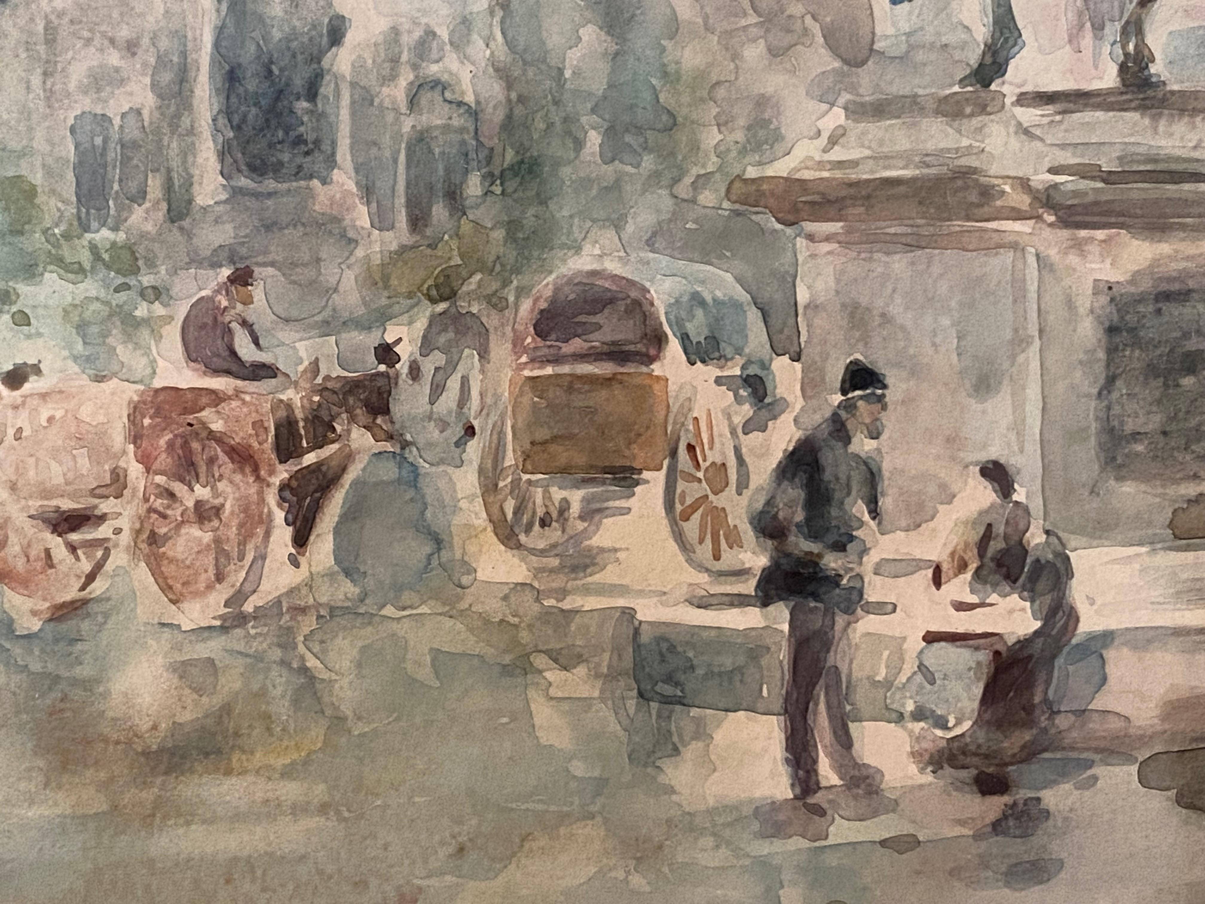 Italian Paolo Sala, Parliament Square in London, Signed Watercolor on Paper For Sale