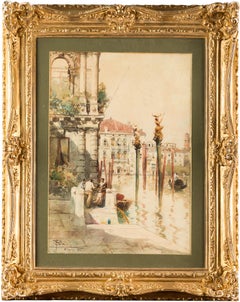 19th century Italian painting view of Venice, Venetian watercolor on paper Italy