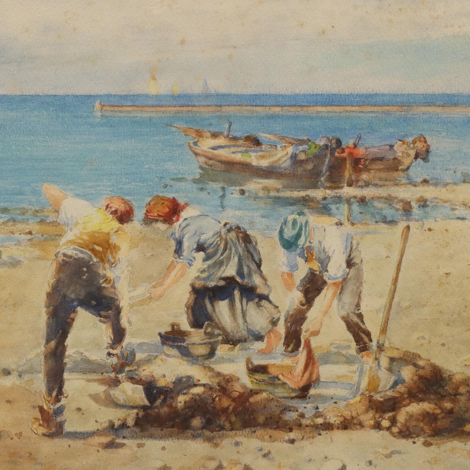 Marina con Figur (Grau), Landscape Painting, von Paolo Sala