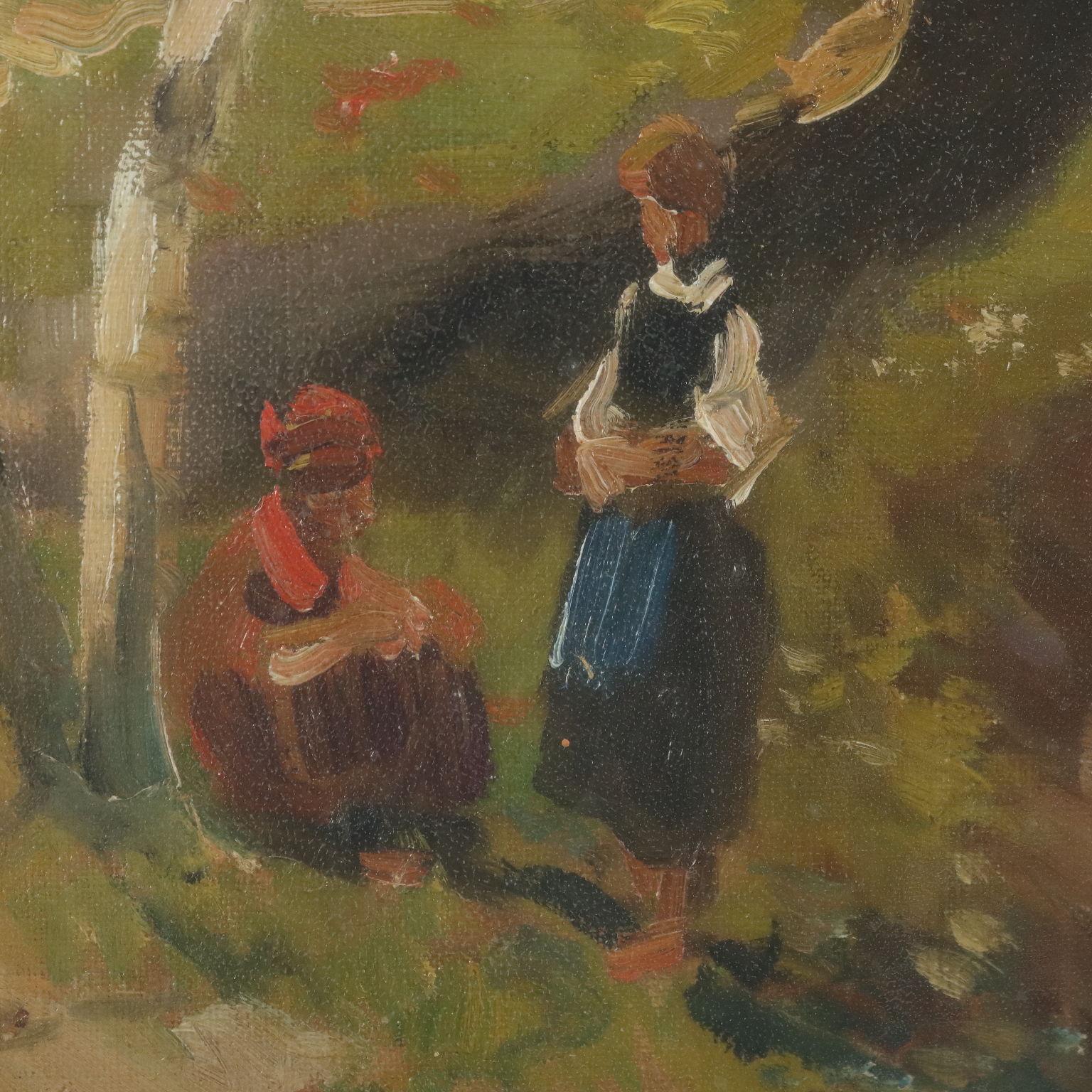 Paisaje con figuras y ovejas Siglo XIX - Landscape Painting Brown de Paolo Sala