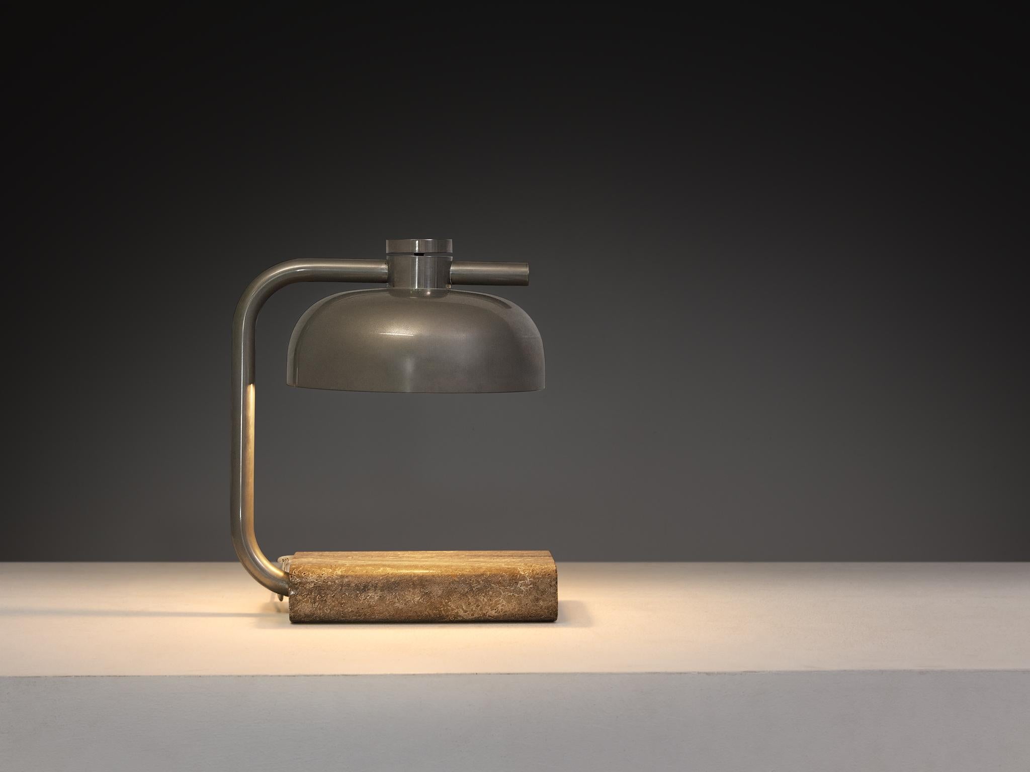 Italian Paolo Salvi Table Lamp in Travertine and Chromed Metal For Sale