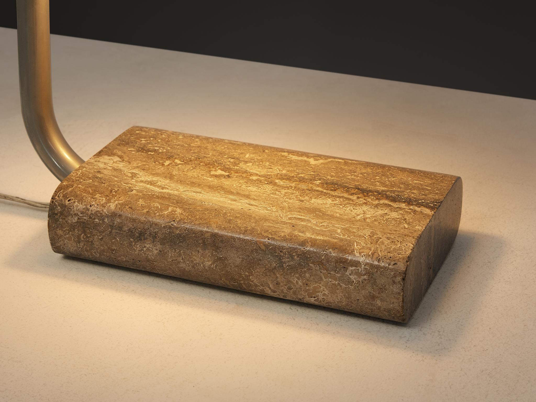 Paolo Salvi Table Lamp in Travertine and Chromed Metal In Good Condition For Sale In Waalwijk, NL