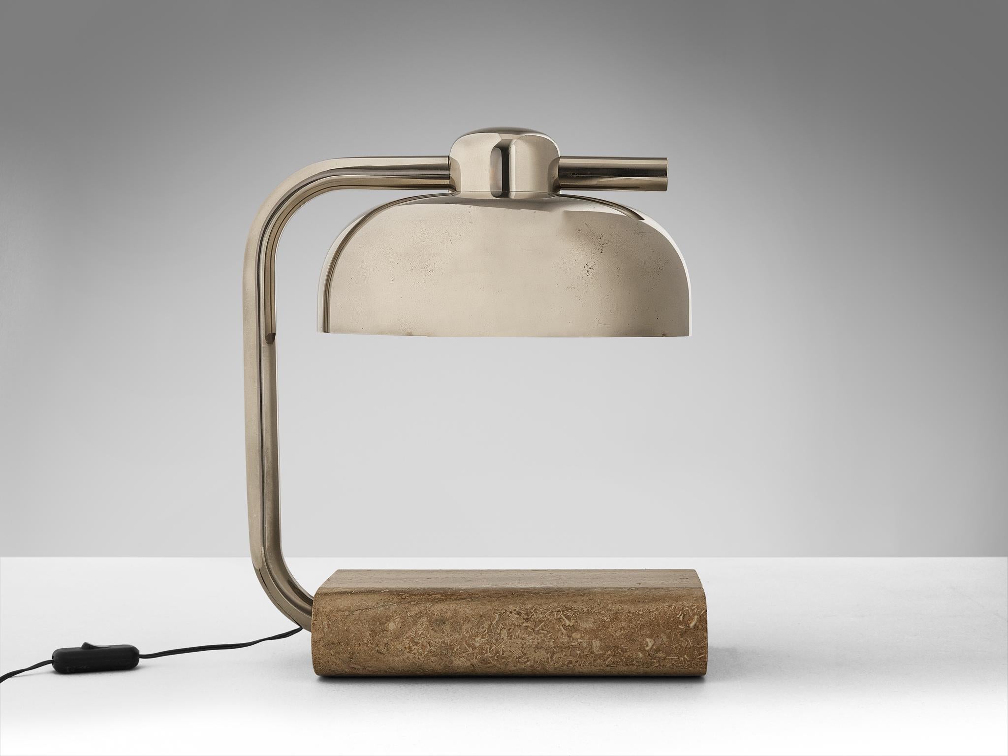 Late 20th Century Paolo Salvi Table Lamp in Travertine and Chromed Metal