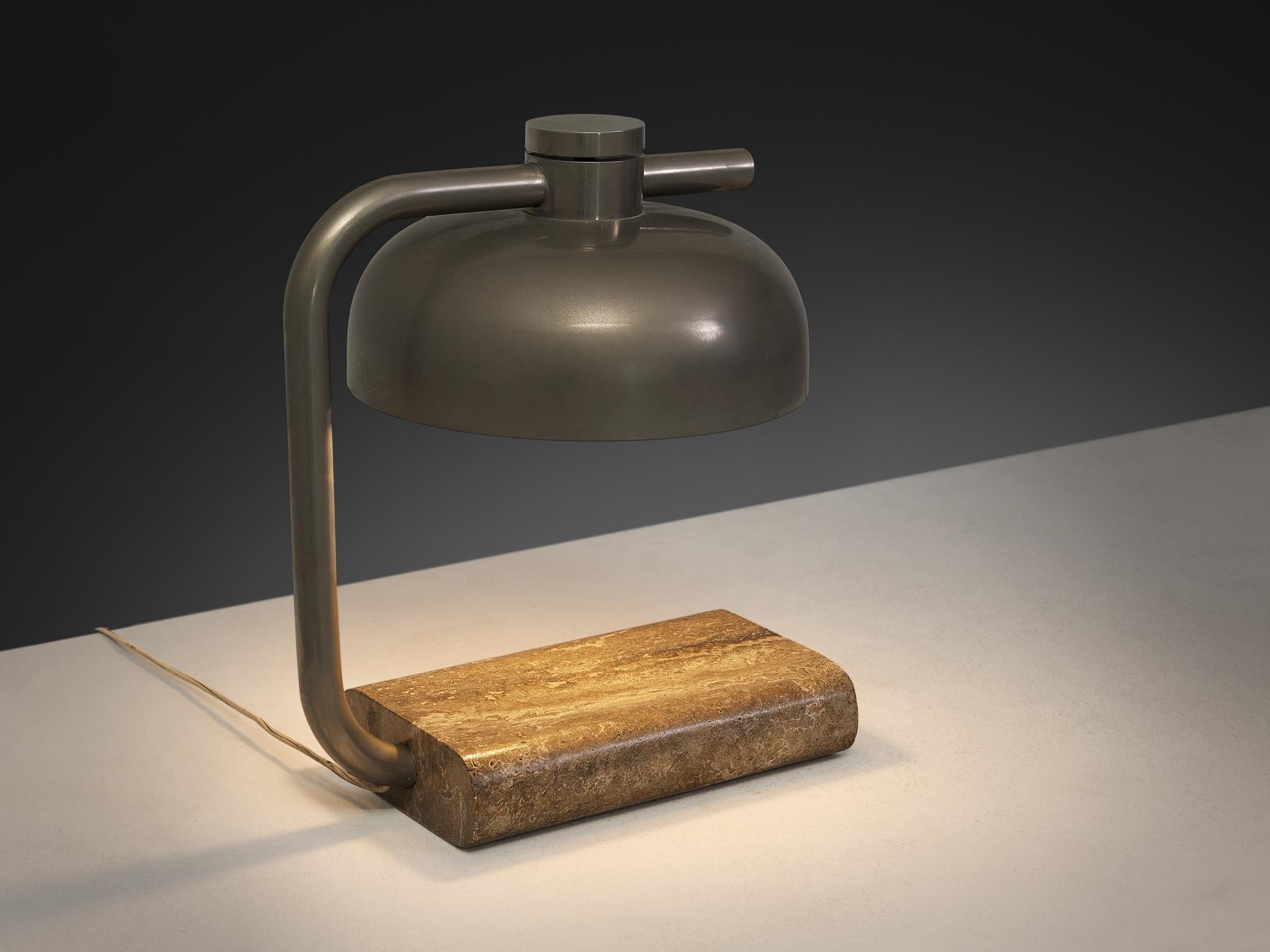 Paolo Salvi Table Lamp in Travertine and Chromed Metal For Sale 1