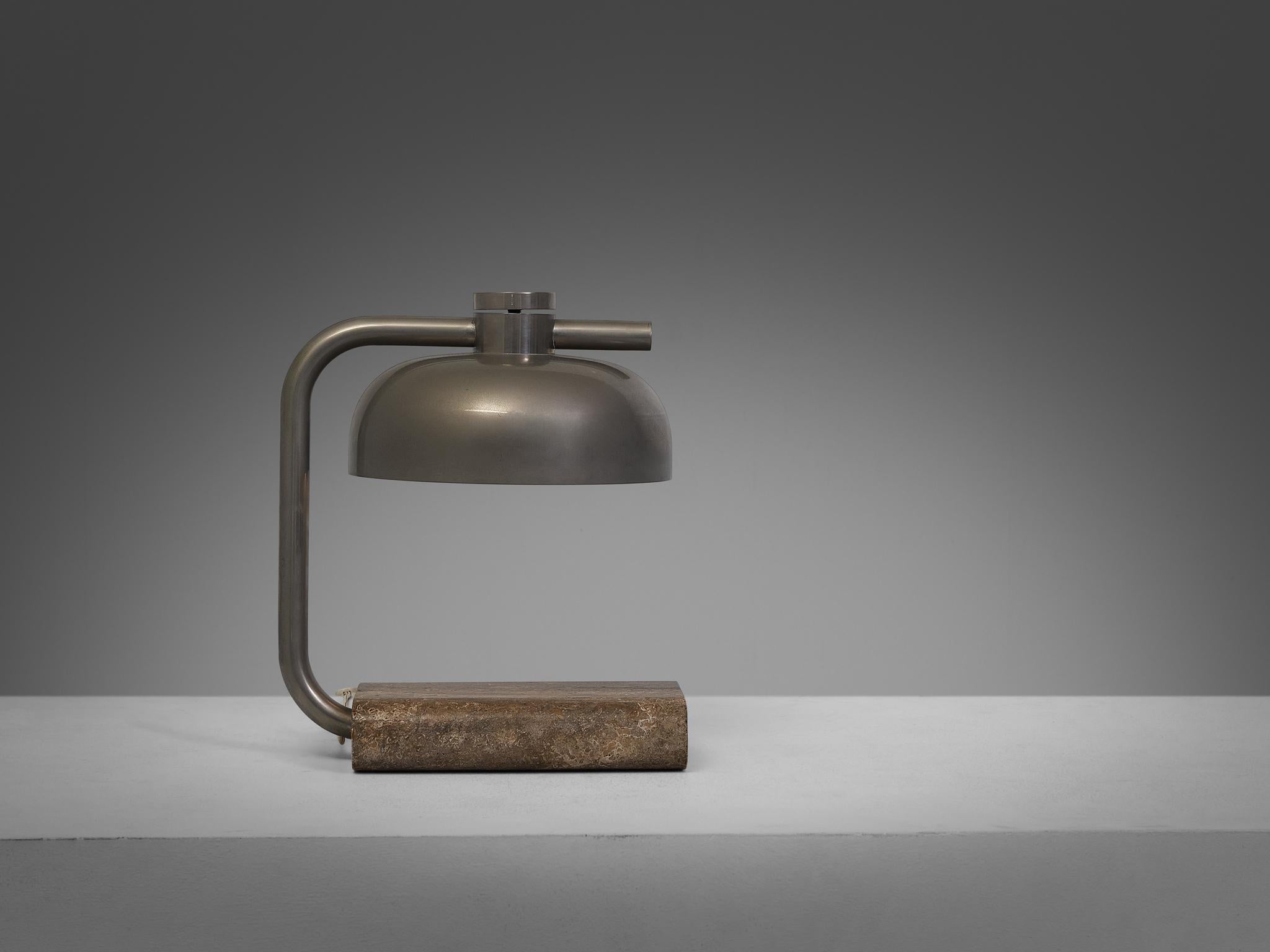 Paolo Salvi Table Lamp in Travertine and Chromed Metal For Sale 3