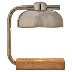 Paolo Salvi Table Lamp in Travertine and Chromed Metal