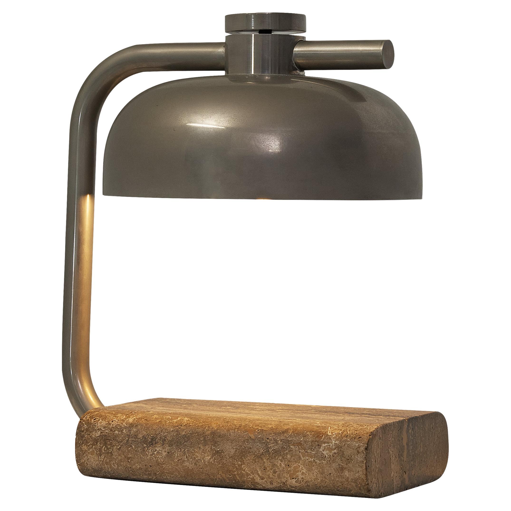 Paolo Salvi Table Lamp in Travertine and Chromed Metal For Sale