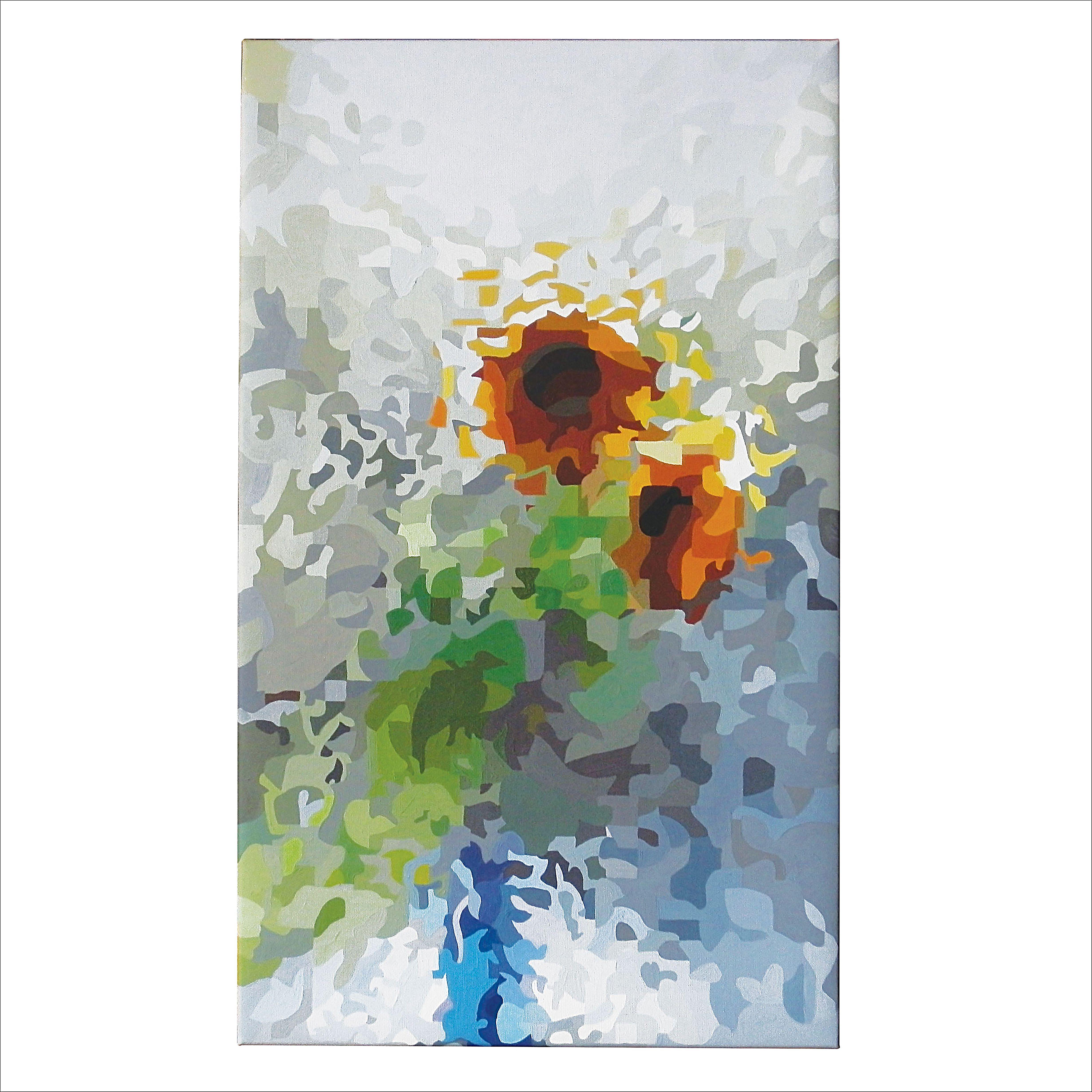 Sunflowers through a window. A distorted and evocative reality. :: Painting :: Contemporary :: This piece comes with an official certificate of authenticity signed by the artist :: Ready to Hang: Yes :: Signed: Yes :: Signature Location: Right