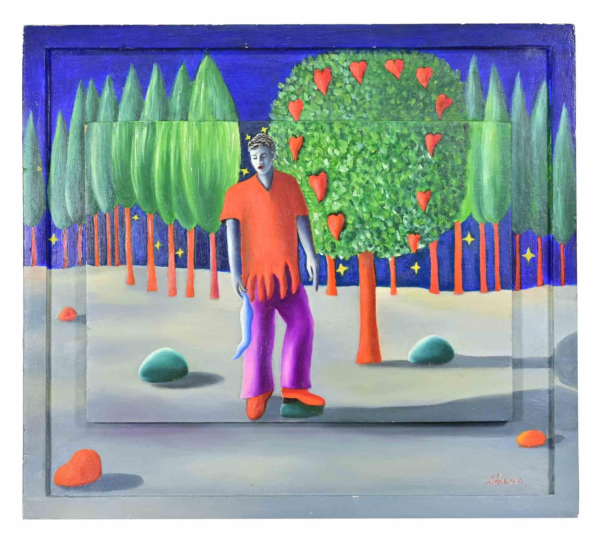 Oil on board realized by Paolo Scheggi (1955) in 1990s.

Hand signed.

Titled on rear.

With a painted wooden frame which is part of the painting.

Very good condition.

Paolo Scheggi, born in Castiglion d'Orcia, in the province of Siena, in 1955,