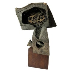 Paolo Soleri Abstract Figural Bronze on Wood Base Sculpture