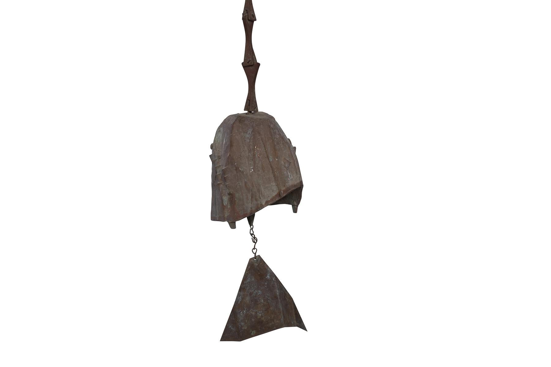 All original, early, beautifully patinated bronze bell by Paolo Soleri. 