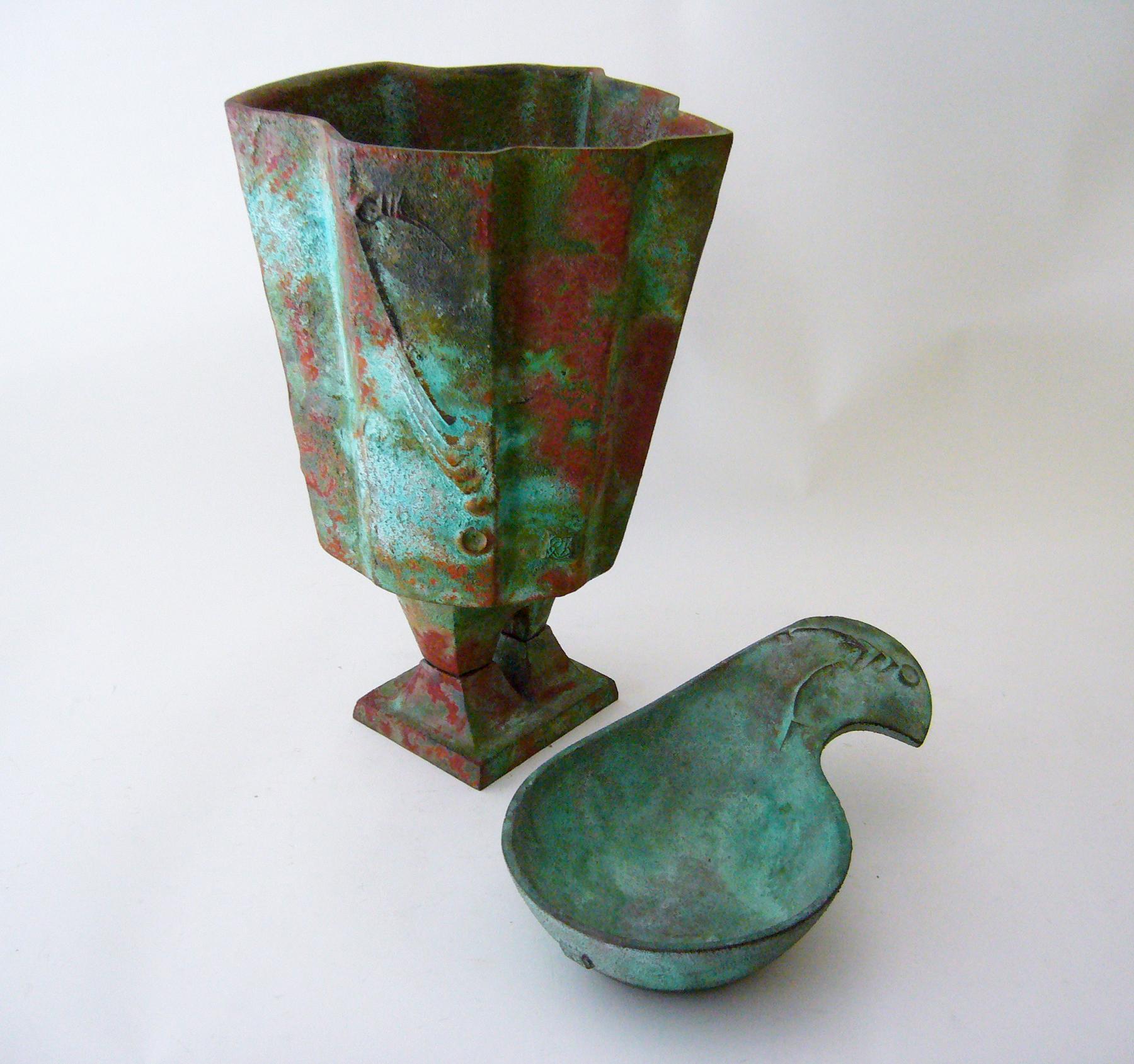 American Paolo Soleri Large Modernist Bronze Planter and Bird Bowl