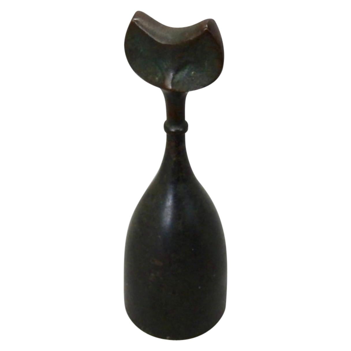 Paolo Soleri Style Bronze Cat Form Dinner Bell For Sale