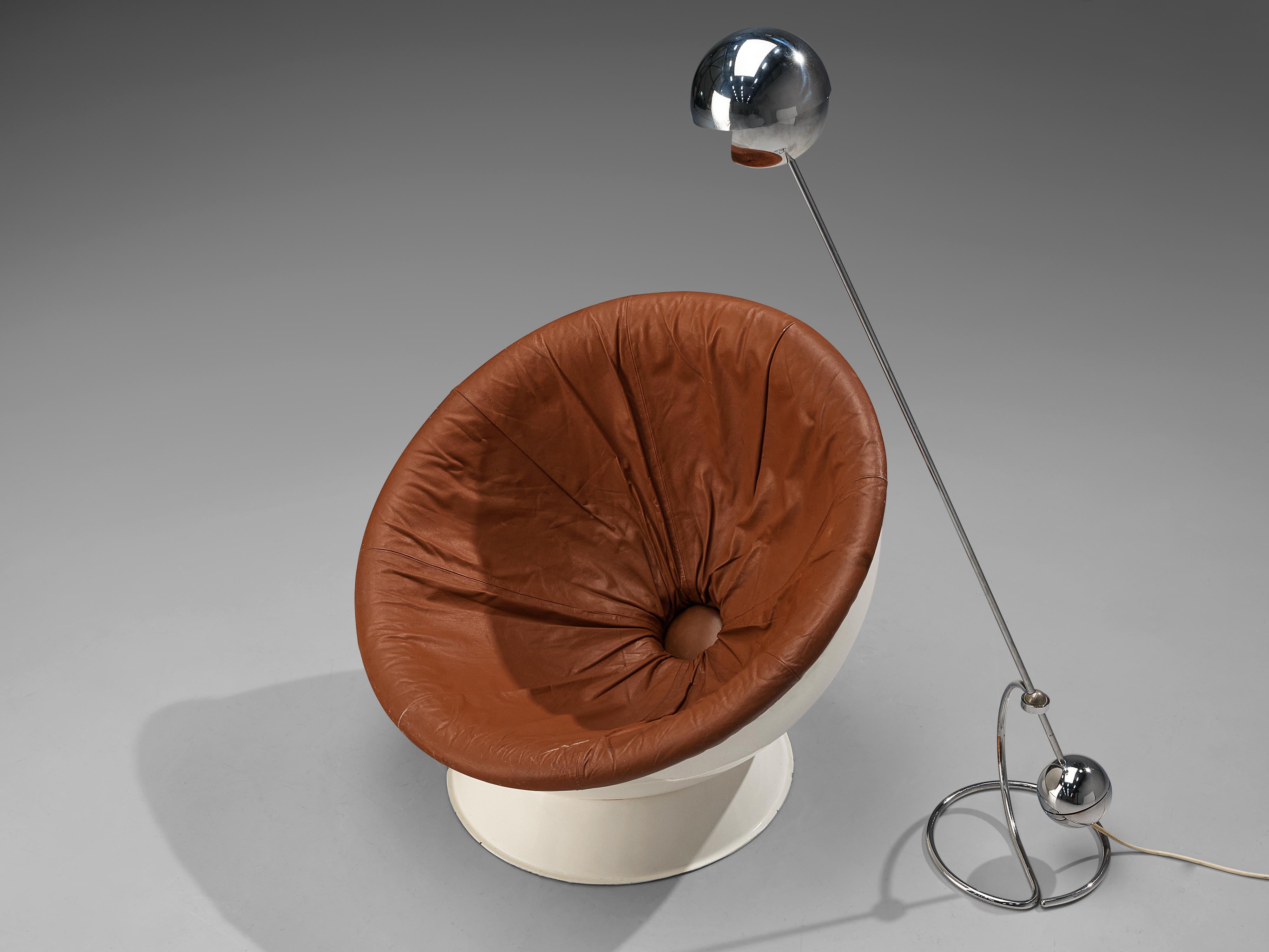 Paolo Tilche Adjustable Floor Lamp 3S with Space Age Lounge Chair in Leather 1