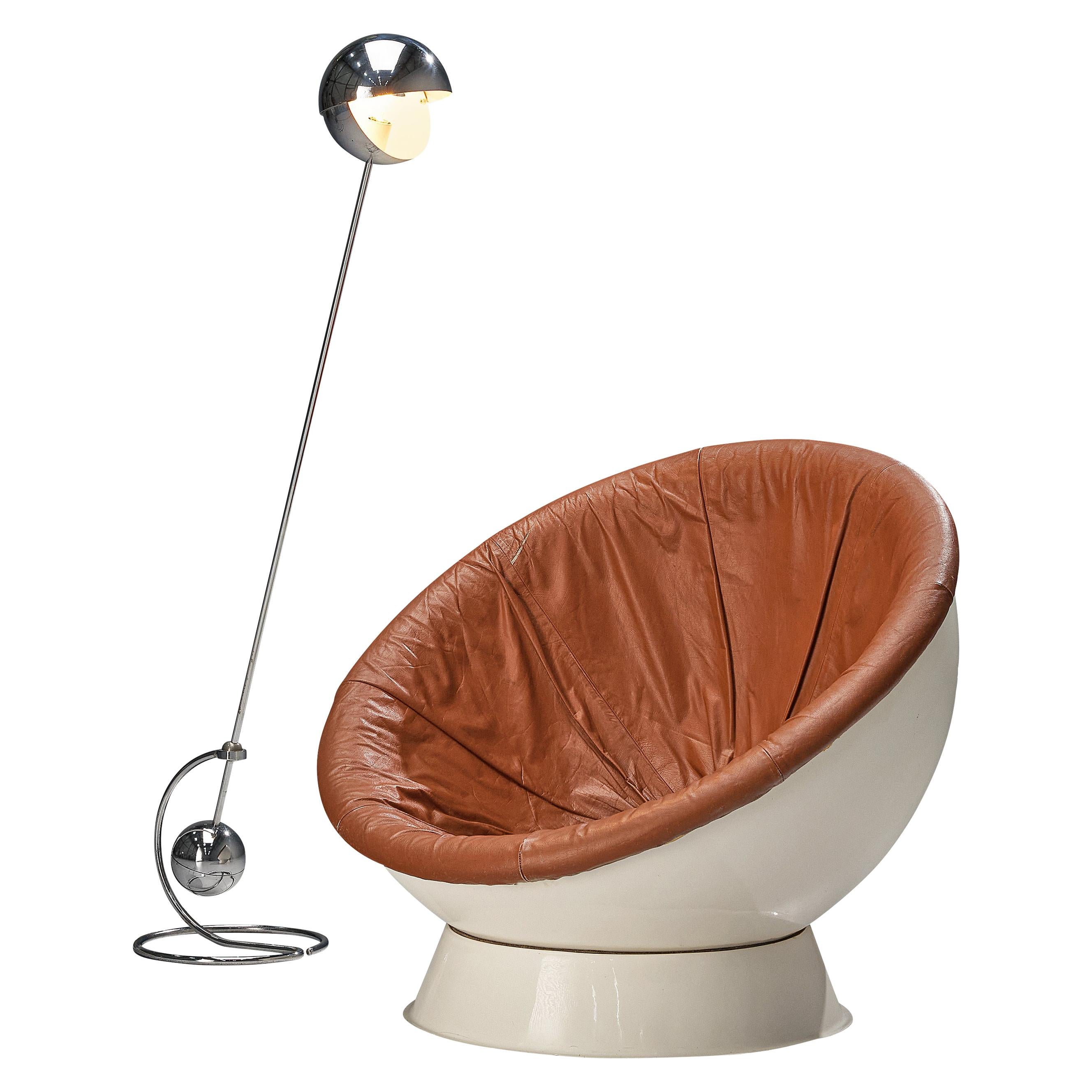 Paolo Tilche Adjustable Floor Lamp 3S with Space Age Lounge Chair in Leather