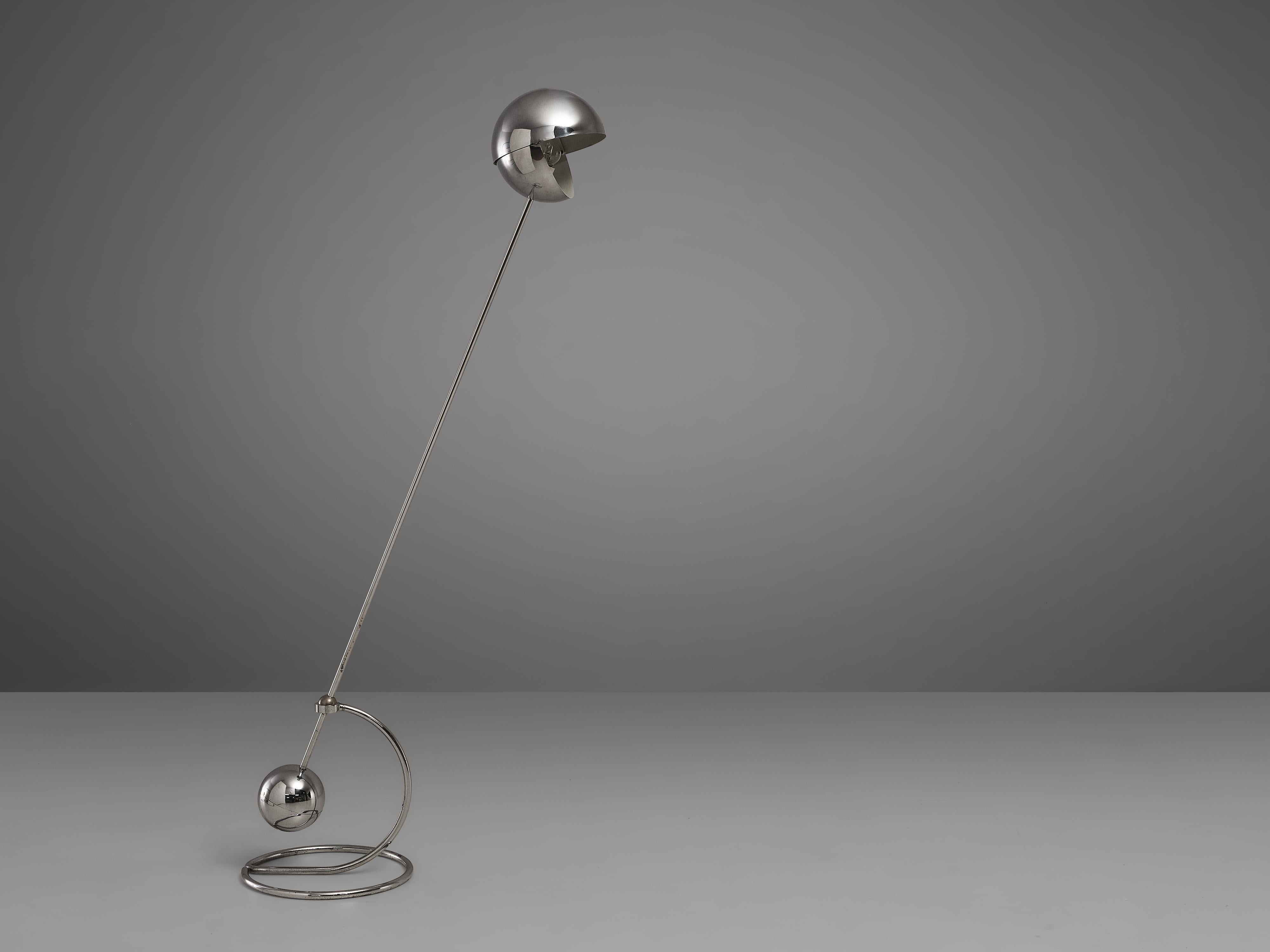 Italian Paolo Tilche Adjustable Floor Lamp Model 3S in Chrome-Plated Metal