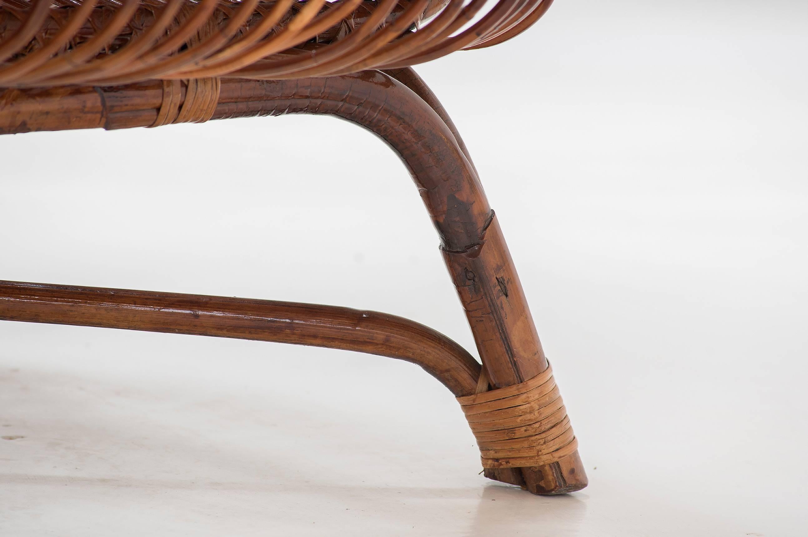 20ième siècle Paolo Tilche paire de fauteuils italiens en rotin de style mi-siècle moderne Modèle 