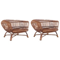 Used Paolo Tilche Pair of Italian Mid-Century Modern Ratan Armchairs Model “Silvia”