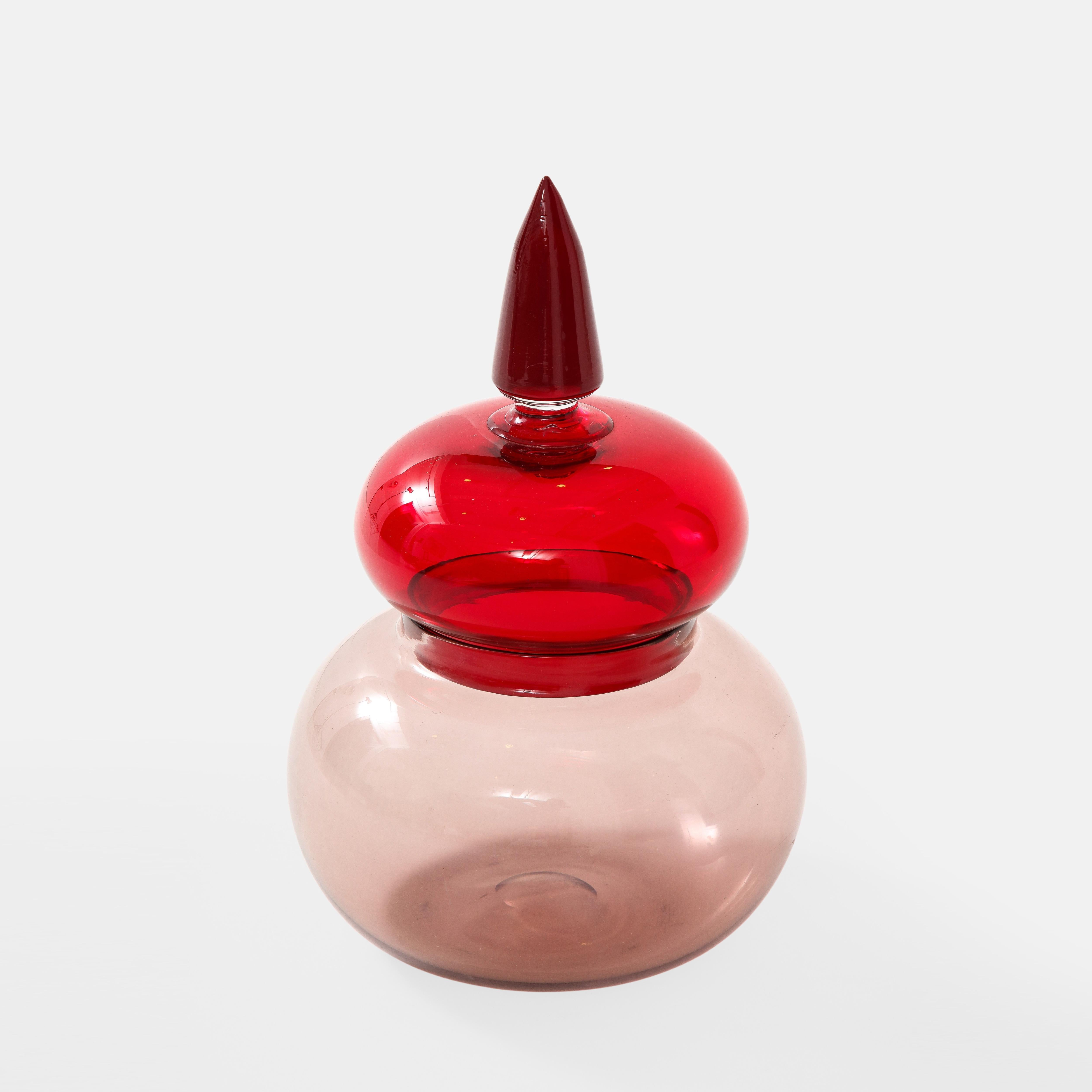 Mid-Century Modern Paolo Venini Rare Apothecary Jar Model 4742 in Red and Mauve Glass, Italy, 1959 For Sale
