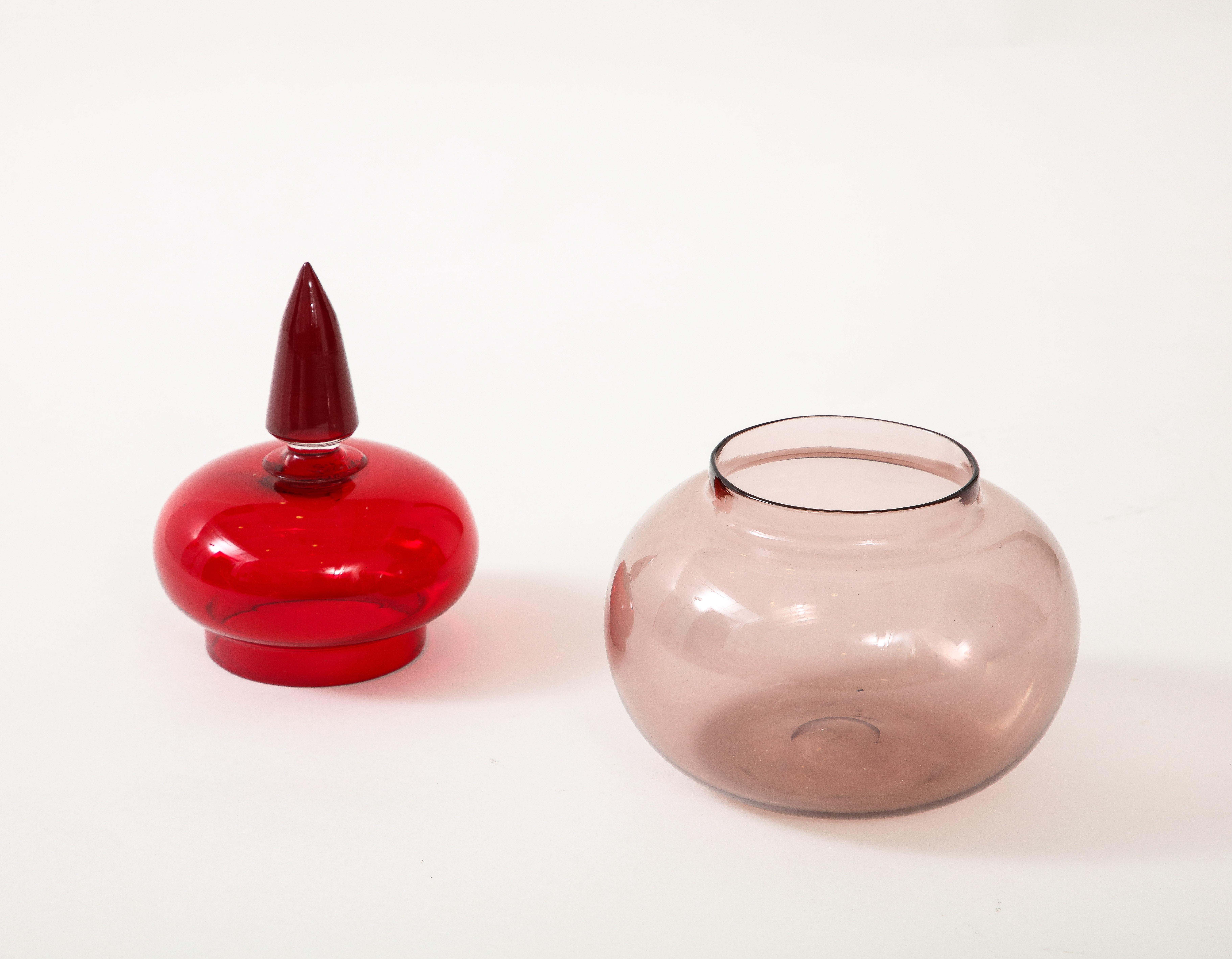 Italian Paolo Venini Rare Apothecary Jar Model 4742 in Red and Mauve Glass, Italy, 1959 For Sale