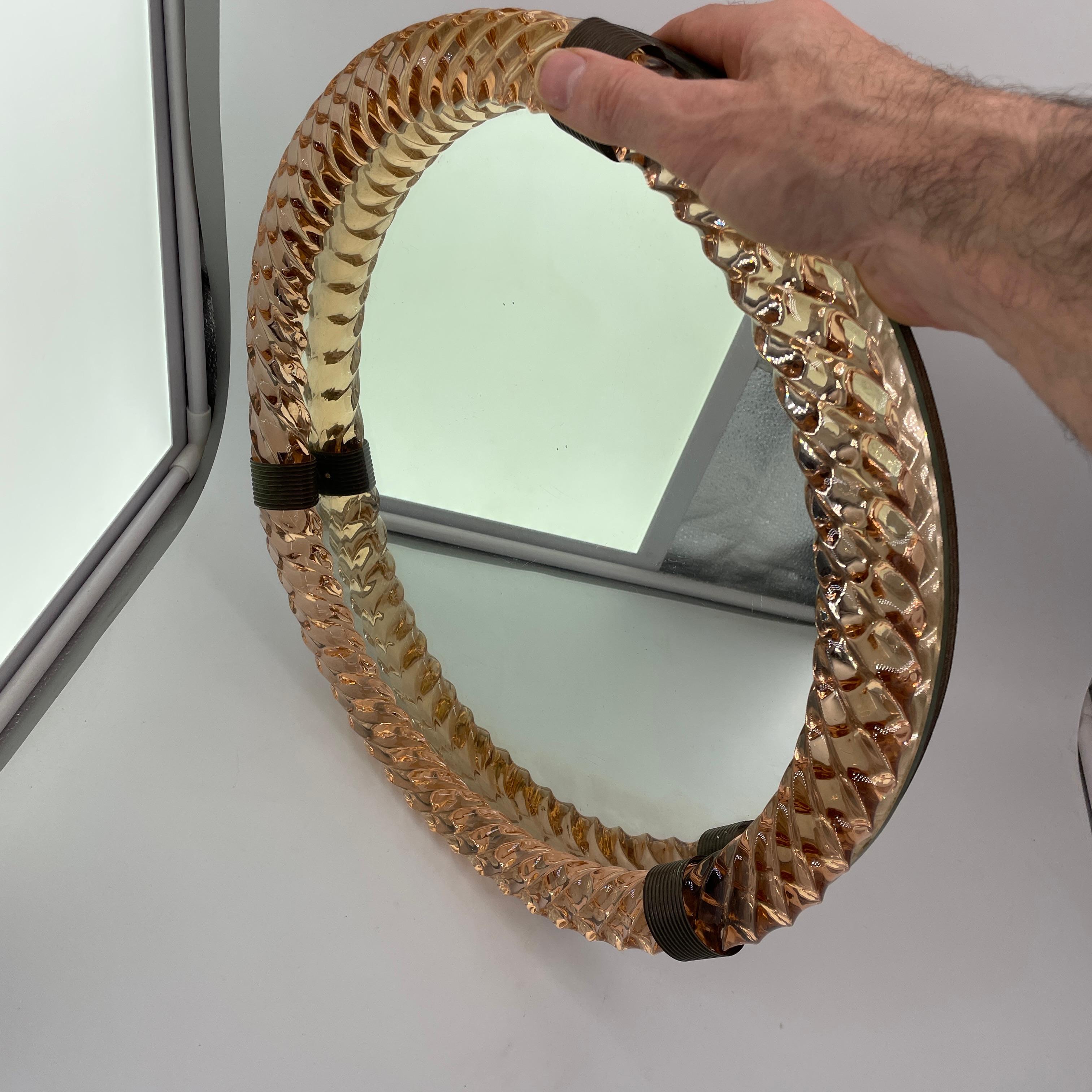 Paolo Venini (Attrd.) Peach Twisted Rope Lanyard Glass Table Tray, Wall Mirror For Sale 7