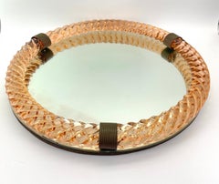 Paolo Venini (Attrd.) Peach Twisted Rope Lanyard Glass Table Tray, Wall Mirror