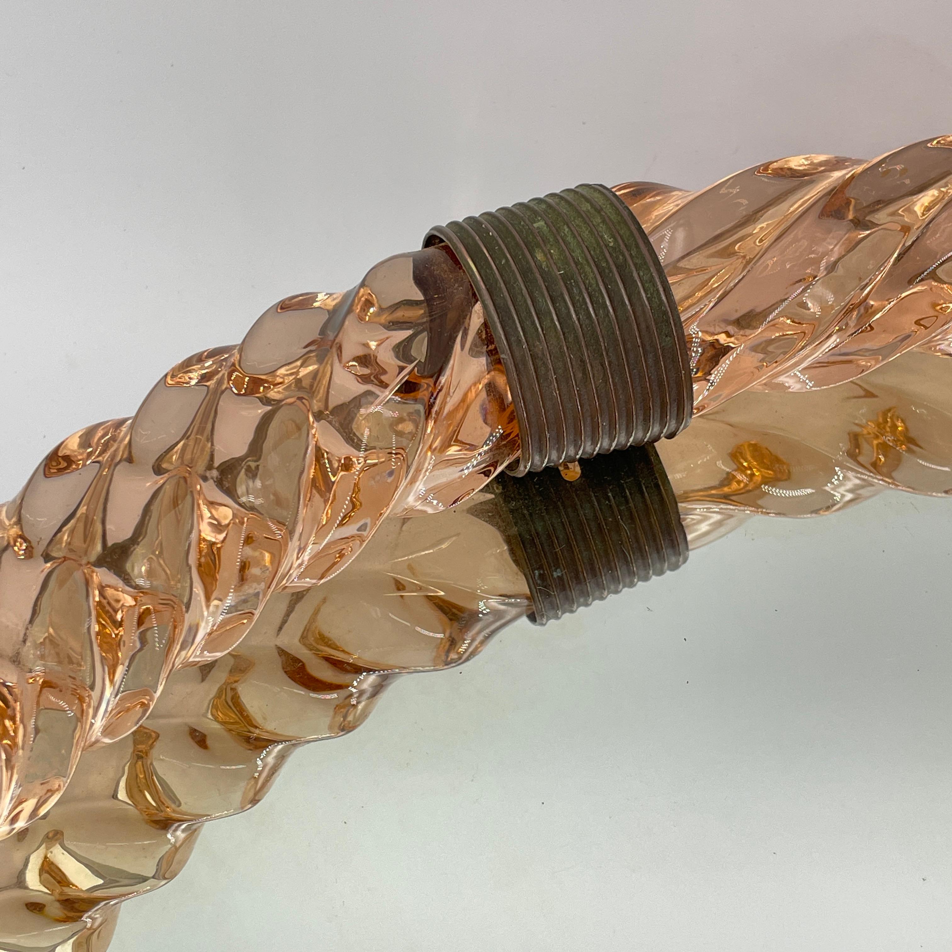 Paolo Venini (Attrd.) Peach Twisted Rope Lanyard Glass Table Tray, Wall Mirror For Sale 2
