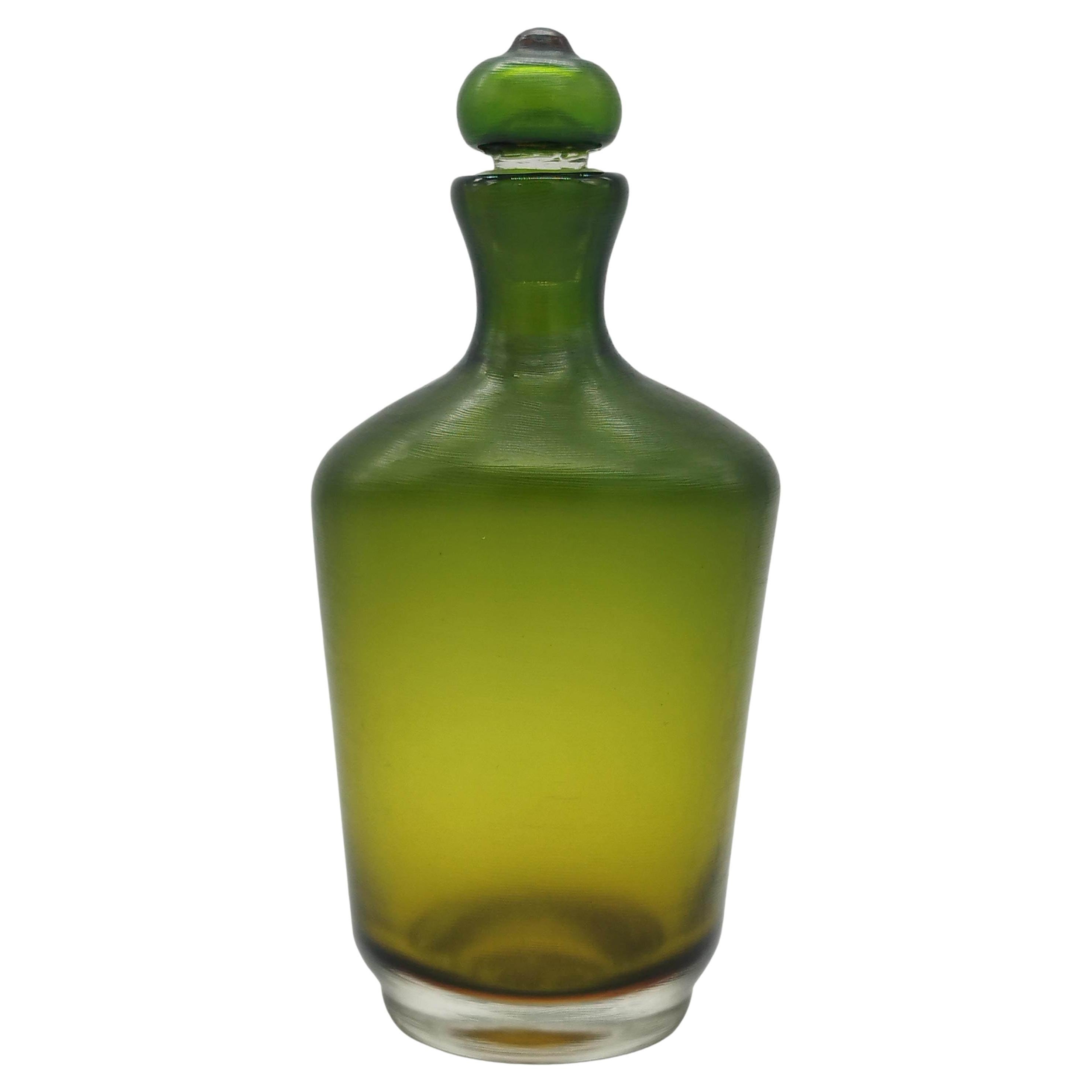 Paolo Venini "Bottiglie Incise" Green Glass Bottle, Italy, 1985 For Sale