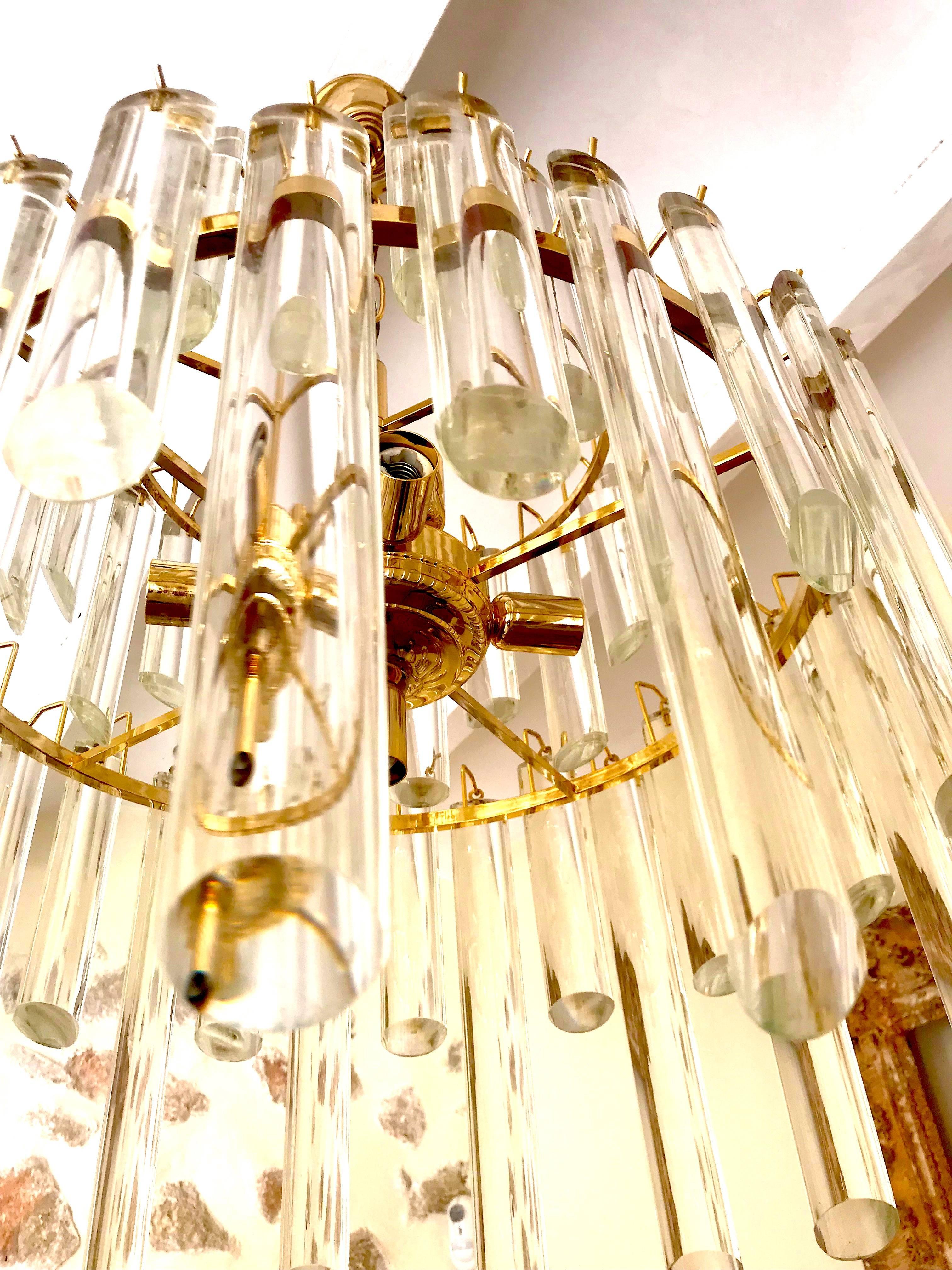 Mid-Century Modern Paolo Venini mid-century Chandelier murano crystal 50 Pieces Gilt Frame, 1960 For Sale