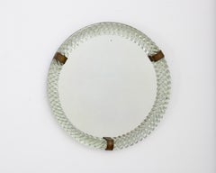 Paolo Venini for Venini Cordonato Round Murano Glass Mirror Pale Green