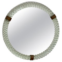 Paolo Venini for Venini Cordonato Round Murano Glass Mirror Pale Green