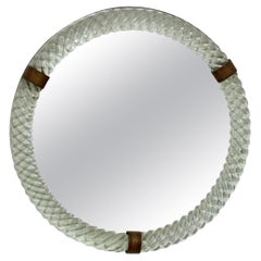 Paolo Venini for Venini Cordonato Round Murano Glass Mirror Pale Green