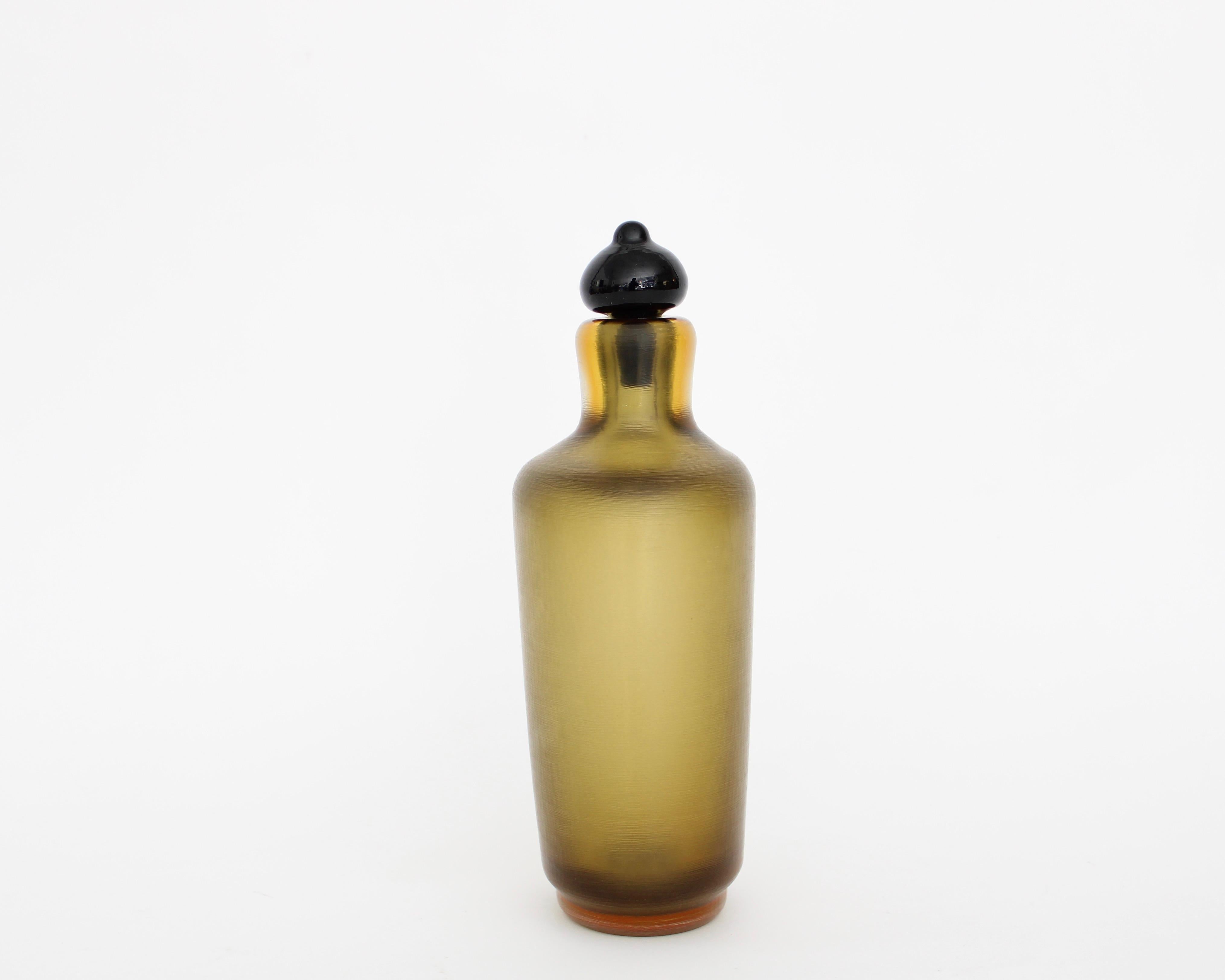 Mid-Century Modern Paolo Venini for Venini Inciso Murano Amber Glass Italian Bottle