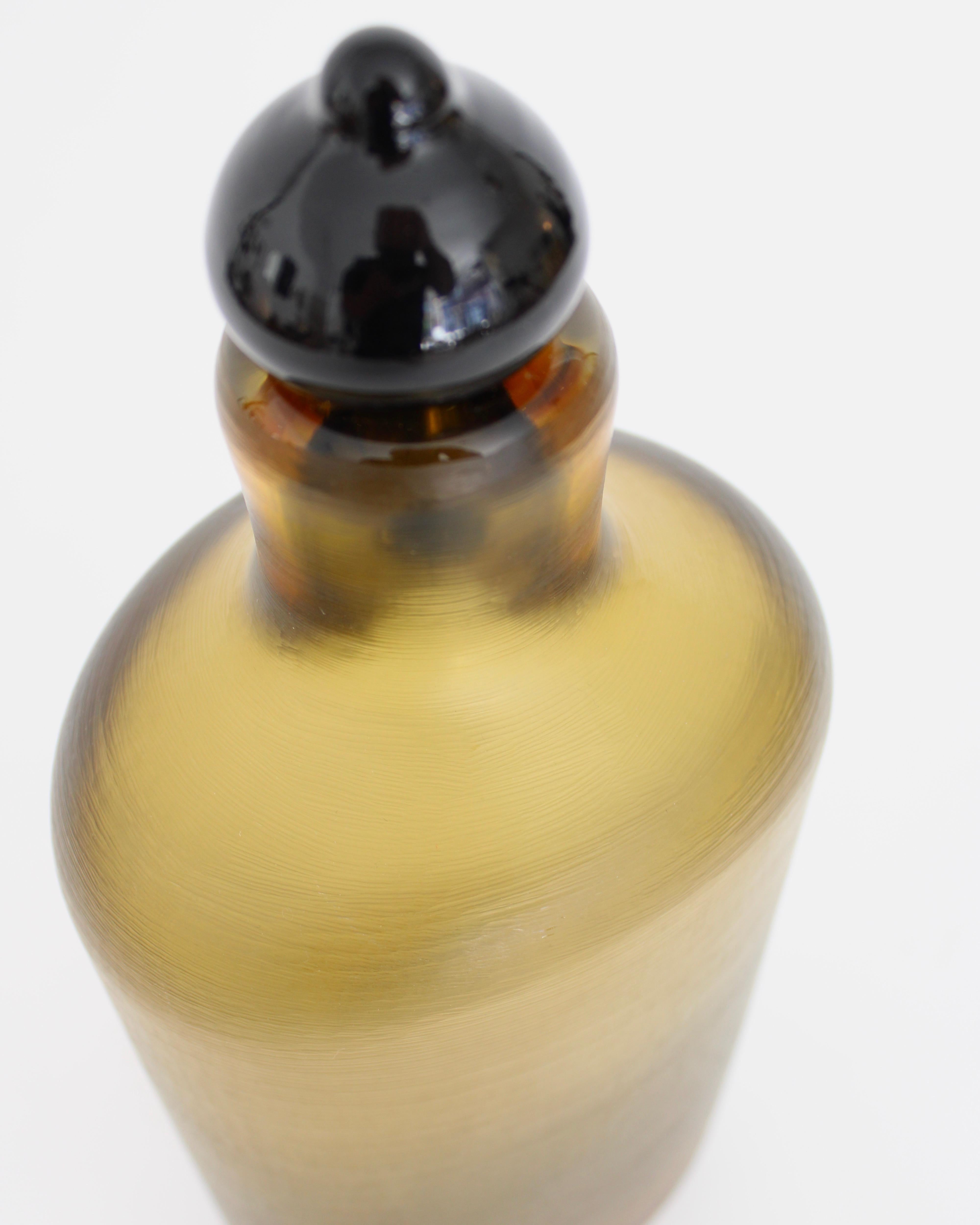 Mid-20th Century Paolo Venini for Venini Inciso Murano Amber Glass Italian Bottle