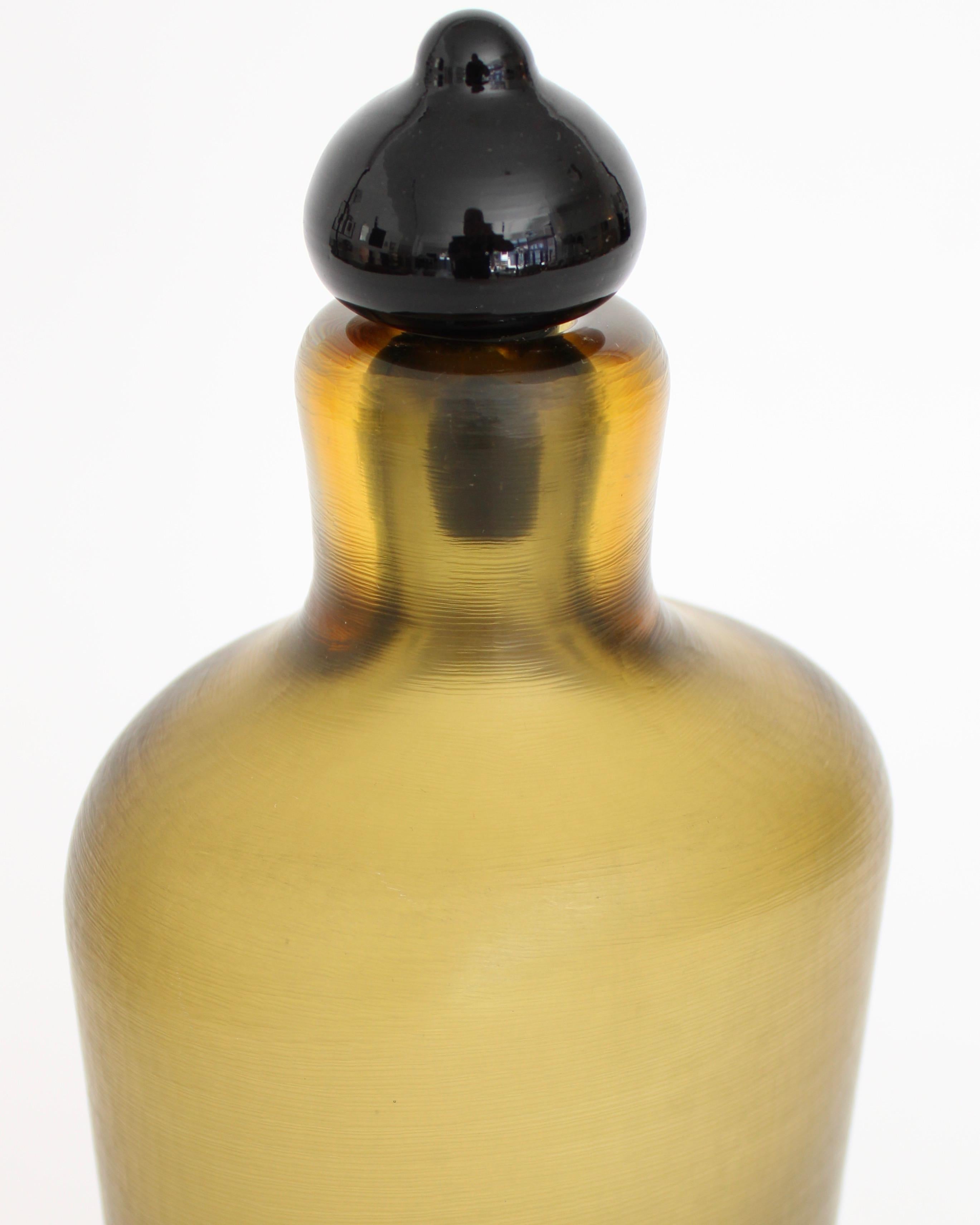 Murano Glass Paolo Venini for Venini Inciso Murano Amber Glass Italian Bottle