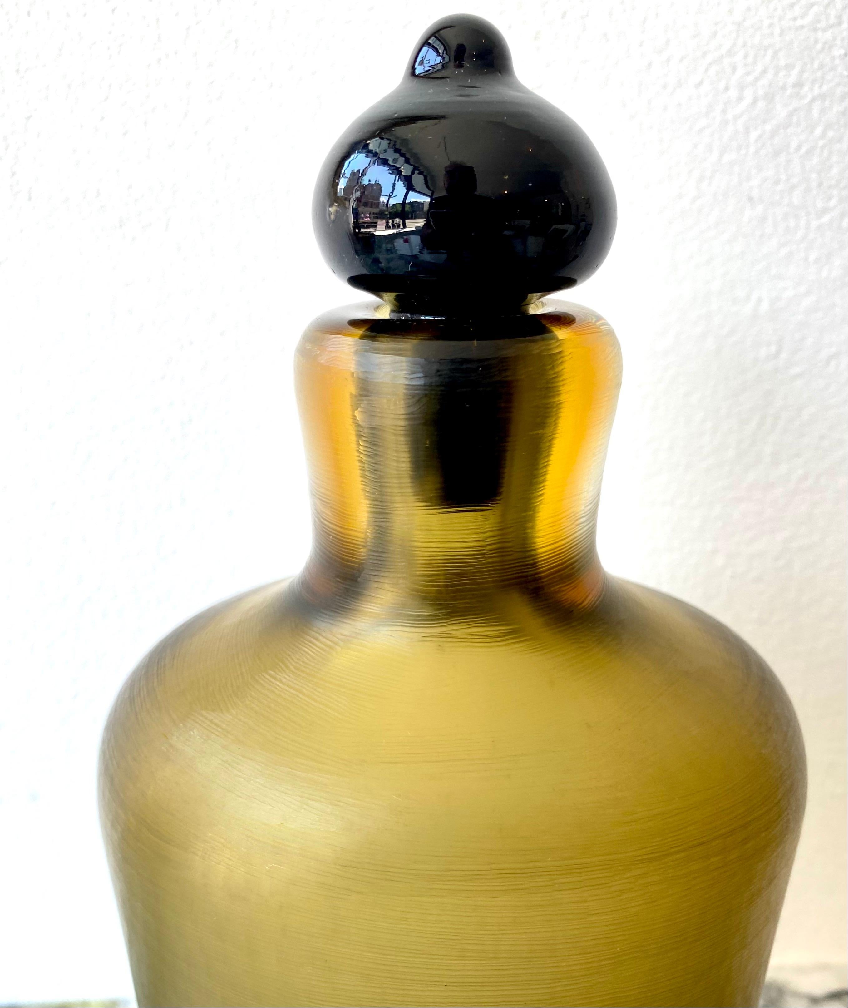 Paolo Venini for Venini Inciso Murano Amber Glass Italian Bottle 1