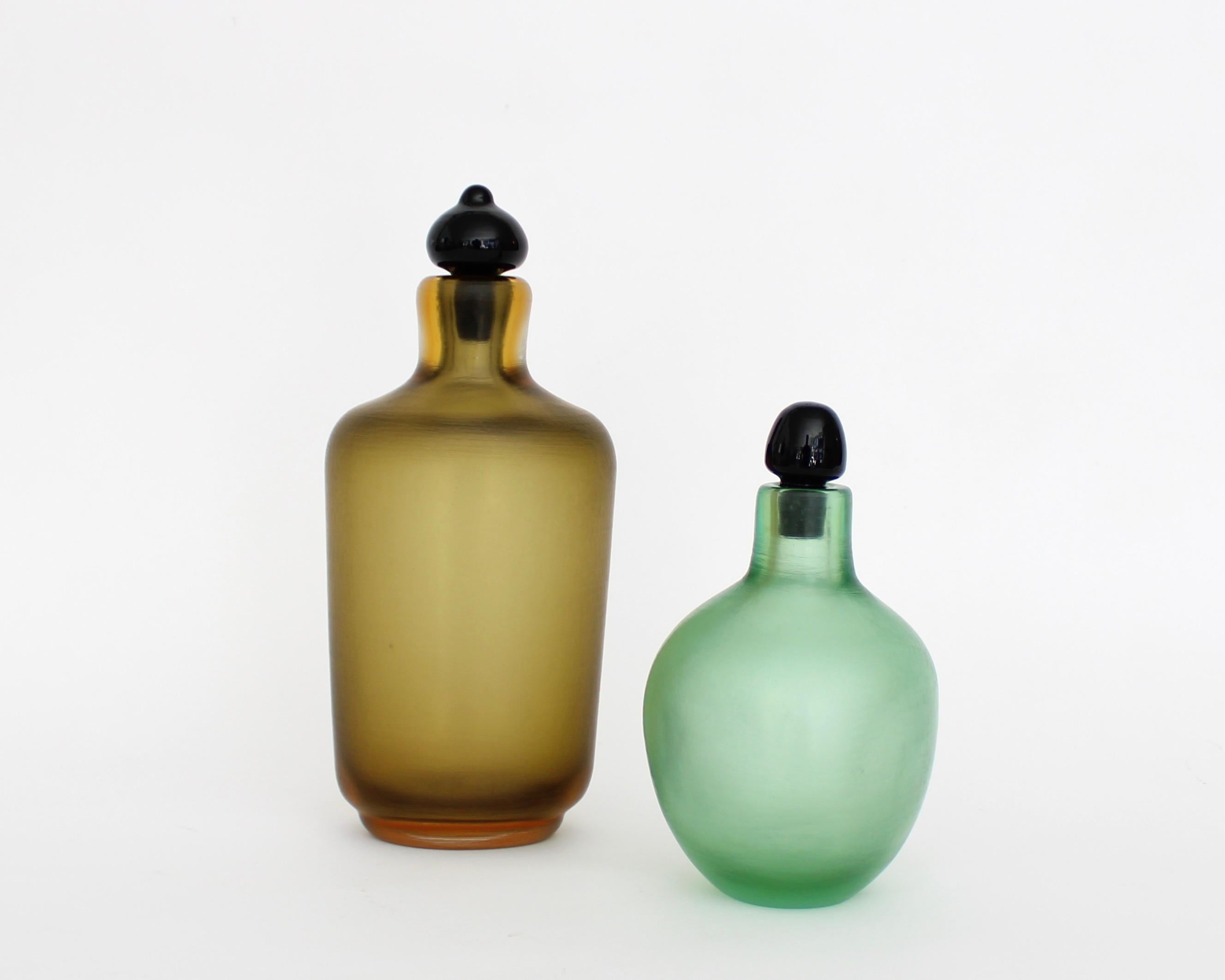 Paolo Venini for Venini Inciso Murano Green Glass Italian Bottle 7