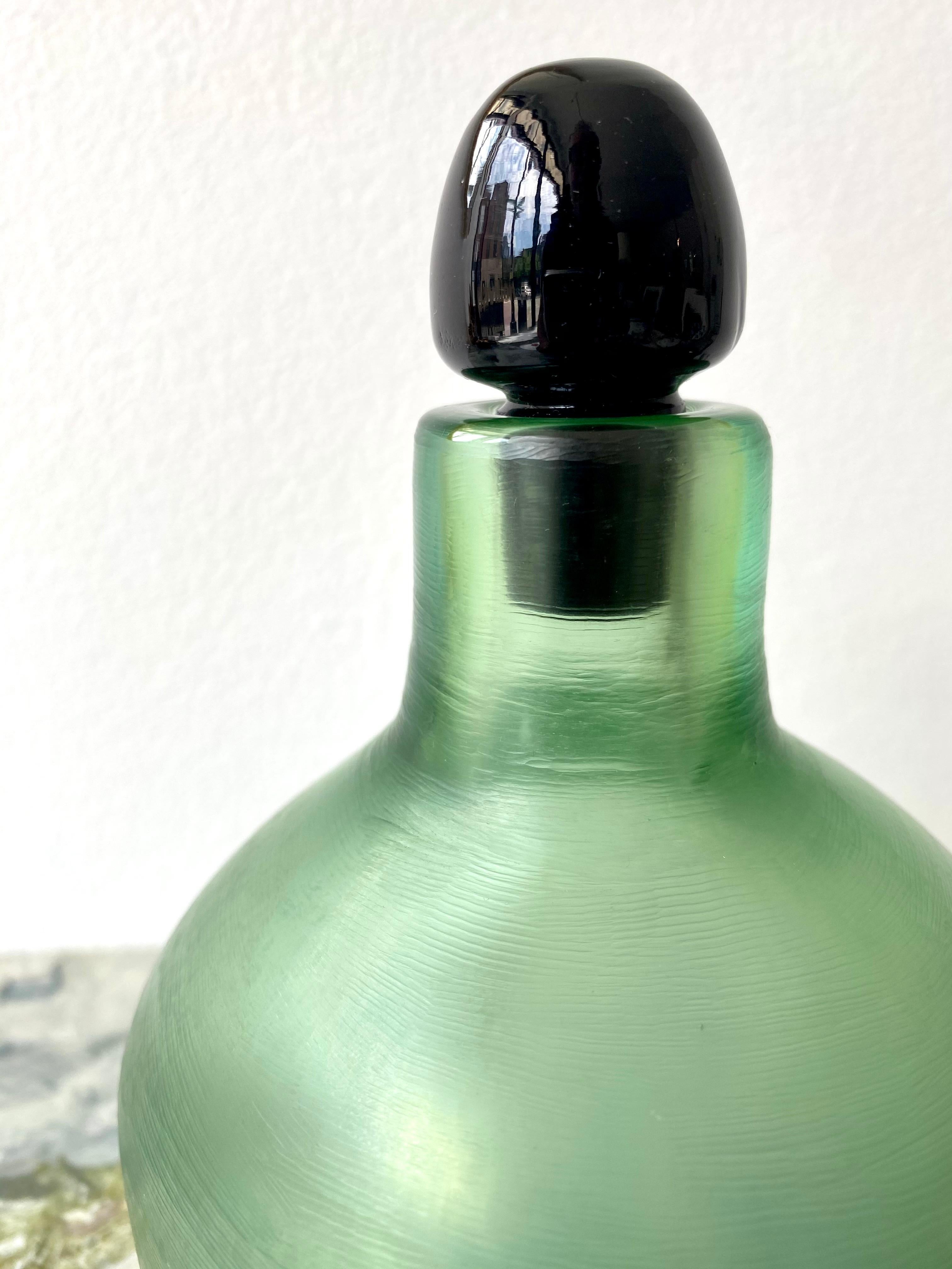 Mid-Century Modern Paolo Venini for Venini Inciso Murano Green Glass Italian Bottle