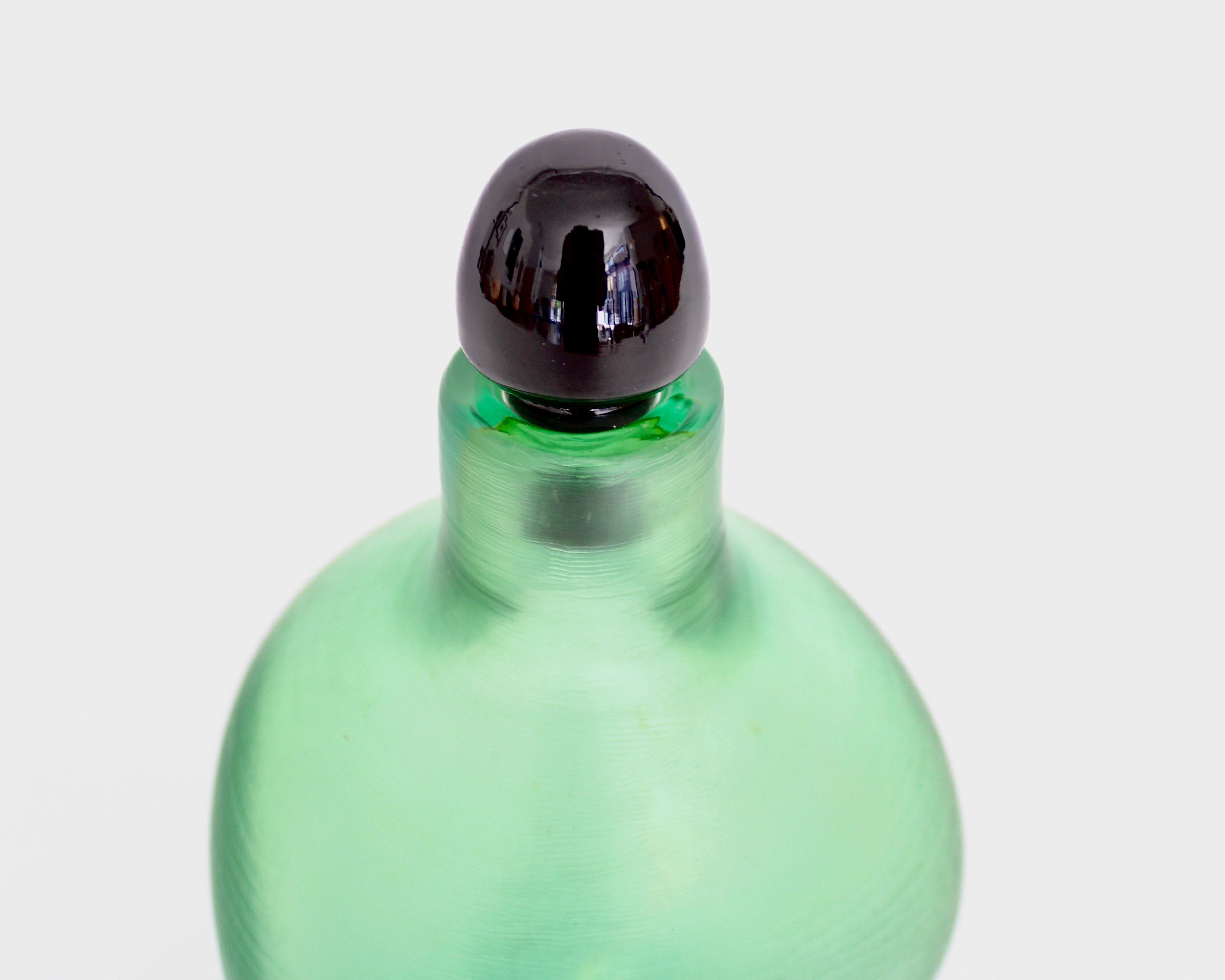 Mid-20th Century Paolo Venini for Venini Inciso Murano Green Glass Italian Bottle