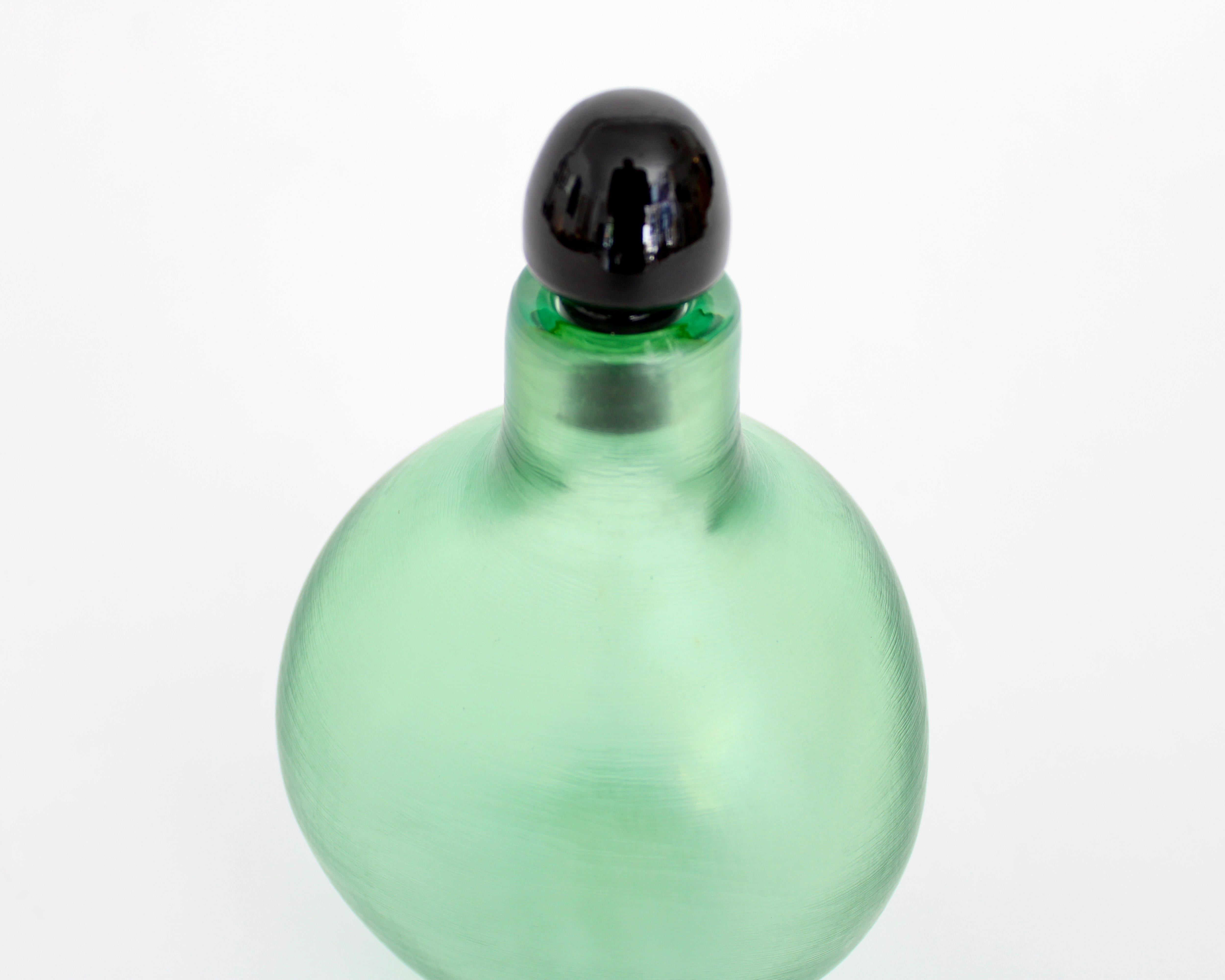 Murano Glass Paolo Venini for Venini Inciso Murano Green Glass Italian Bottle