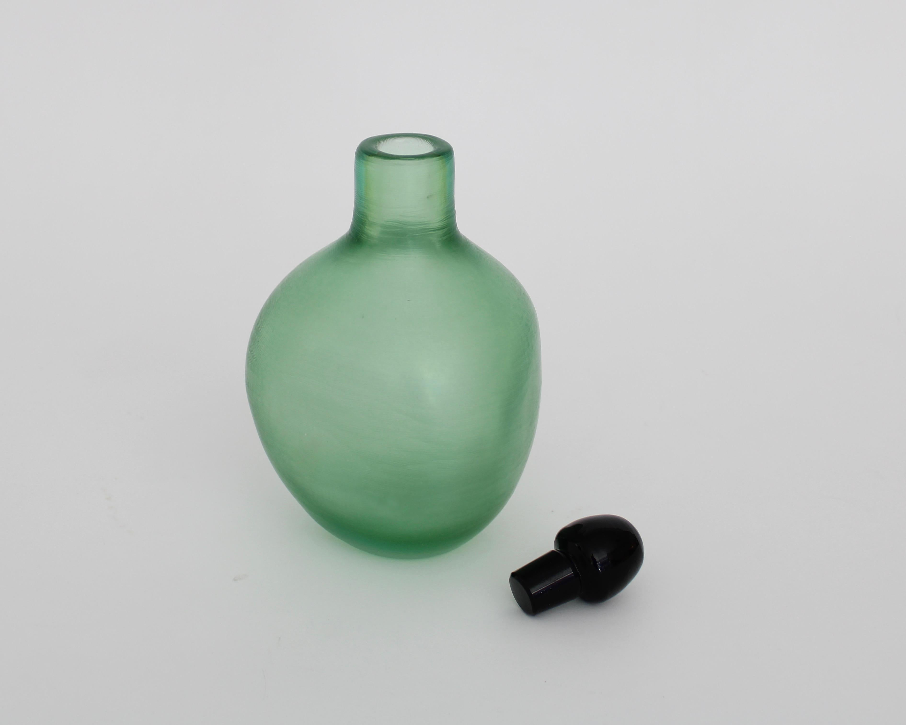 Paolo Venini for Venini Inciso Murano Green Glass Italian Bottle 1