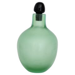 Paolo Venini for Venini Inciso Murano Green Glass Italian Bottle
