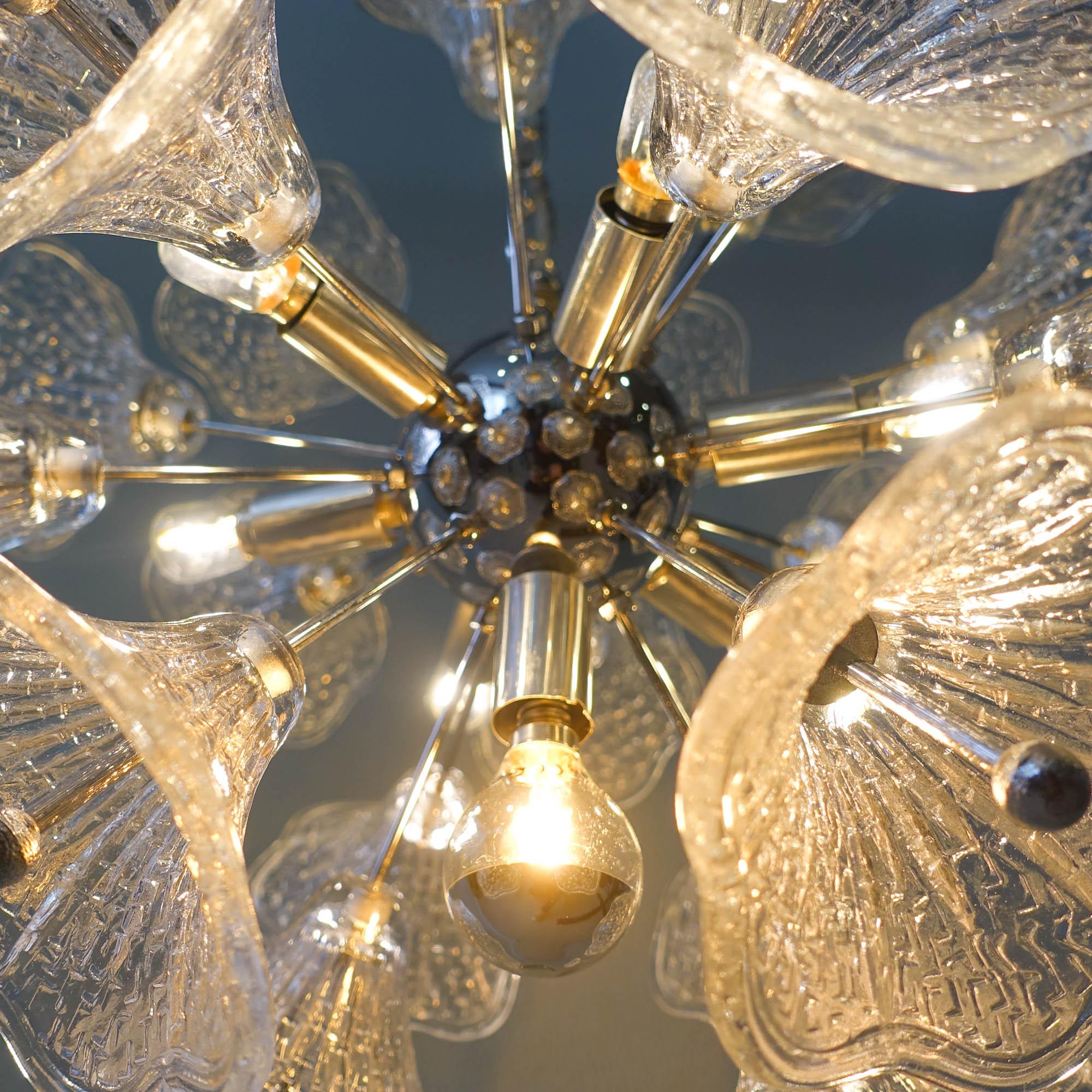 Paolo Venini Glass Flower Chromed Sputnik Chandelier for VeArt. 7 bulbs, 1960's 3