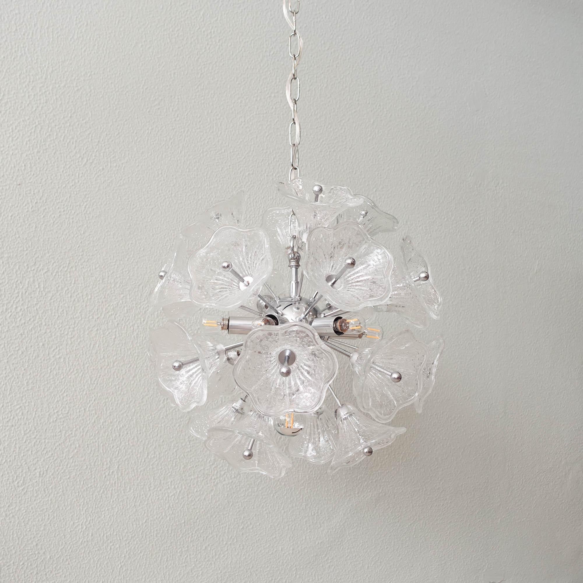 Italian Paolo Venini Glass Flower Chromed Sputnik Chandelier for VeArt. 7 bulbs, 1960's
