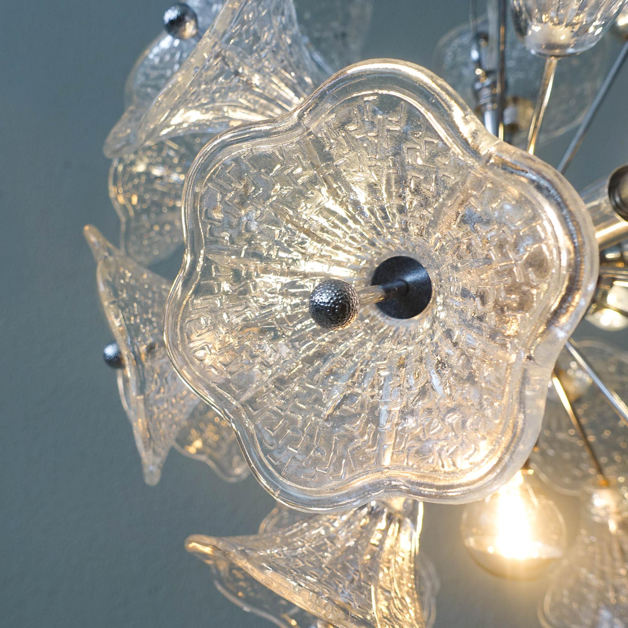 Paolo Venini Glass Flower Chromed Sputnik Chandelier for VeArt. 7 bulbs, 1960's 2
