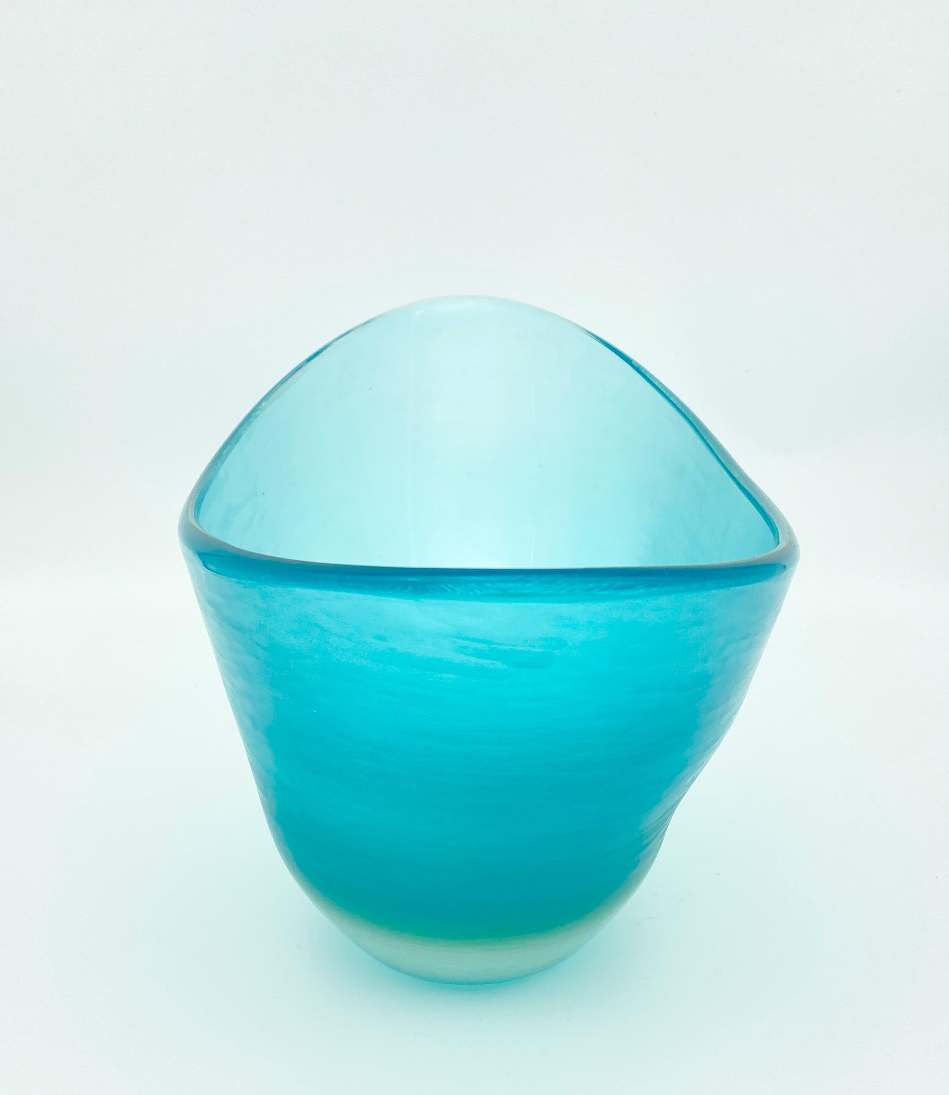Mid-Century Modern Paolo Venini Inciso large boat-Shaped Bowl Vase signed Murano, Italy Glass 1956