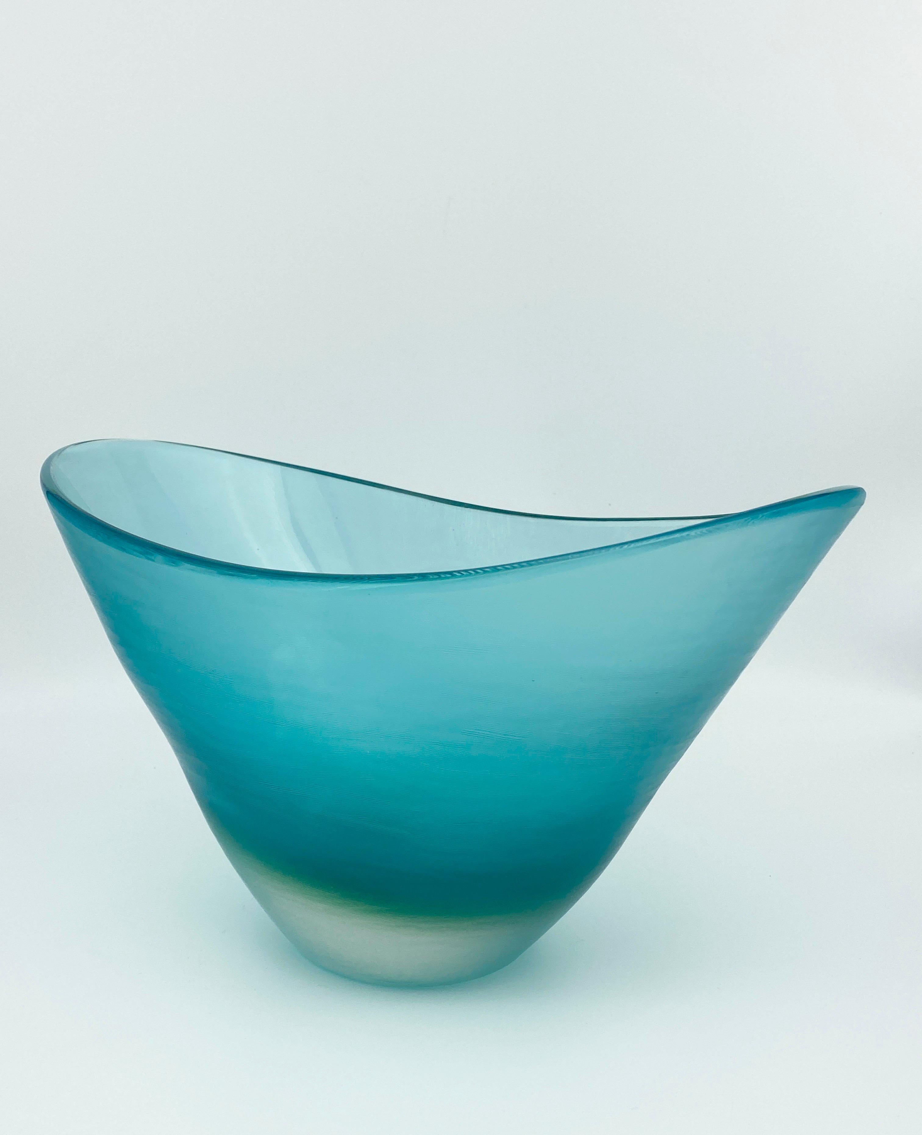 Italian Paolo Venini Inciso large boat-Shaped Bowl Vase signed Murano, Italy Glass 1956