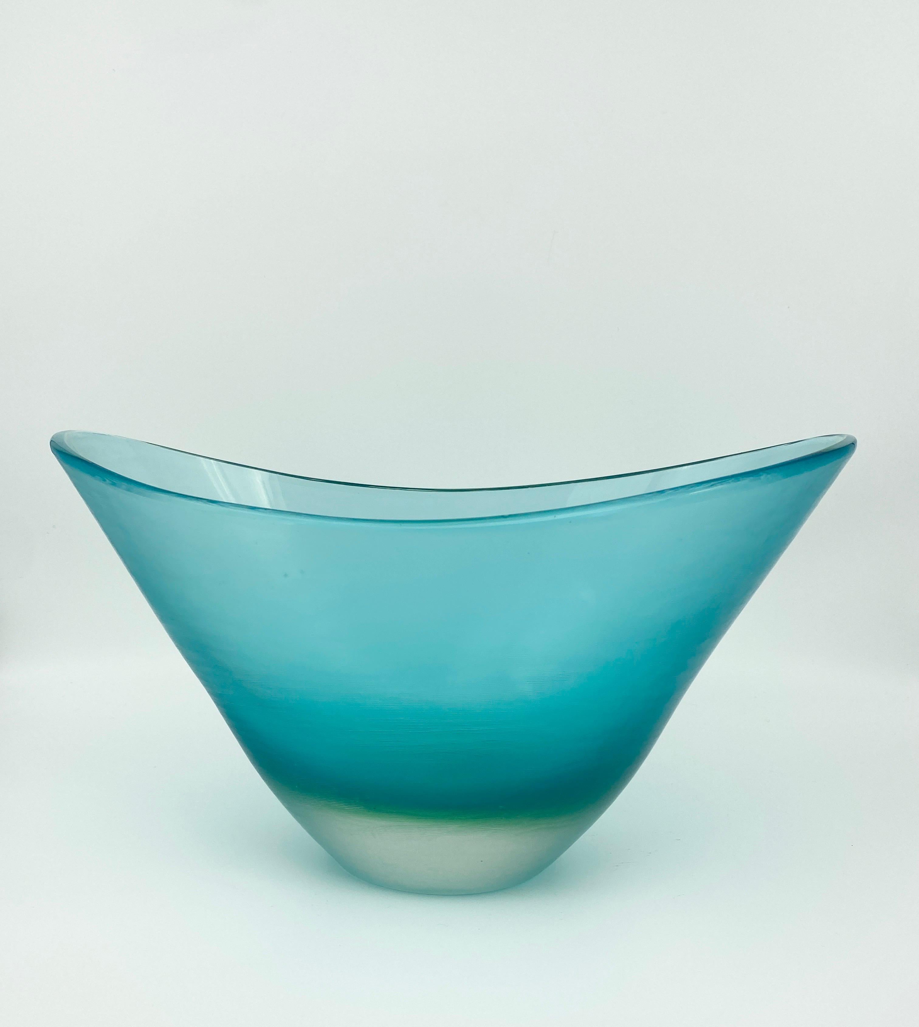 Mid-20th Century Paolo Venini Inciso large boat-Shaped Bowl Vase signed Murano, Italy Glass 1956
