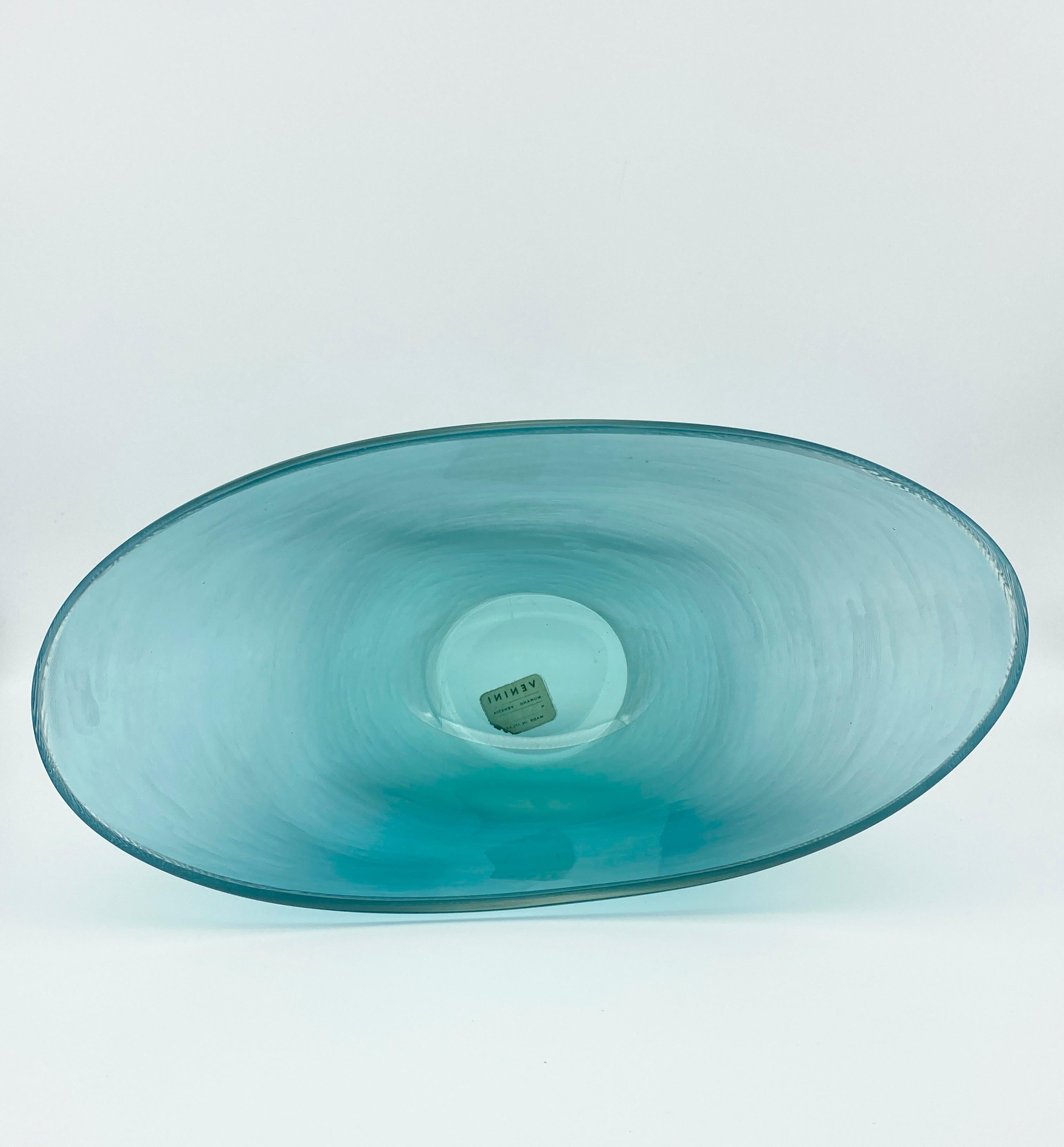 Murano Glass Paolo Venini Inciso large boat-Shaped Bowl Vase signed Murano, Italy Glass 1956